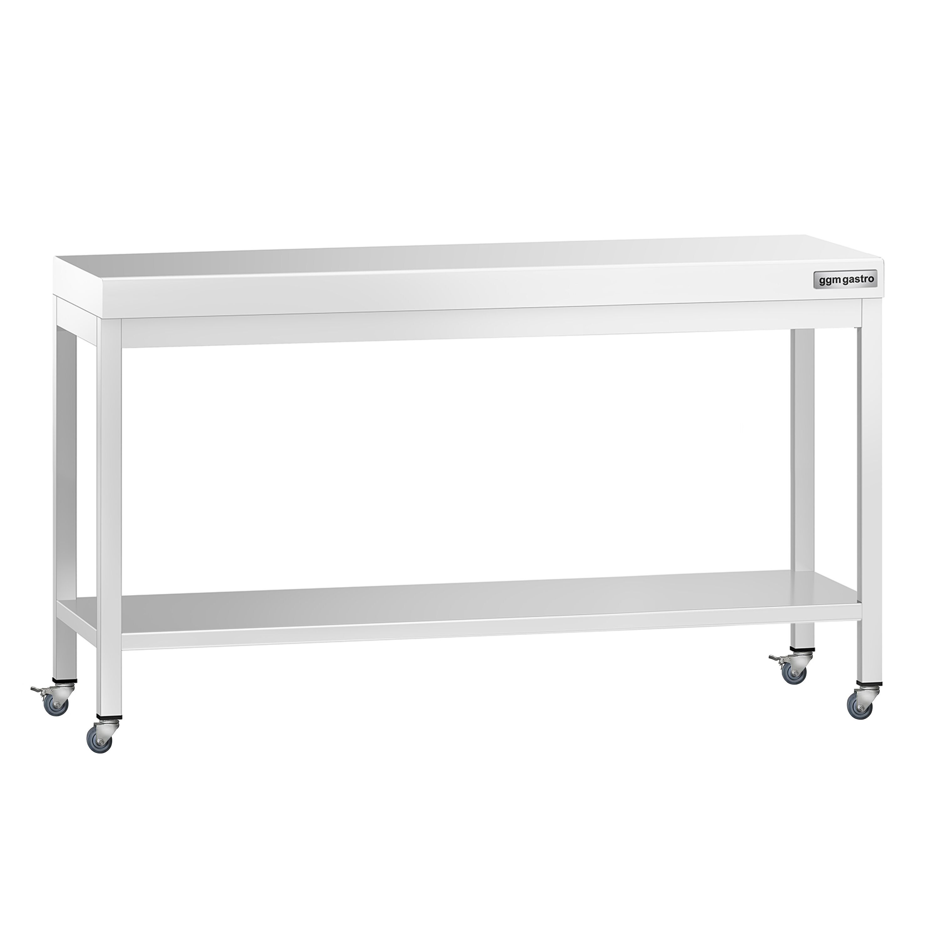 Table de travail en inox PREMIUM - 1600 x 600 mm - avec tablette inférieure et roulettes