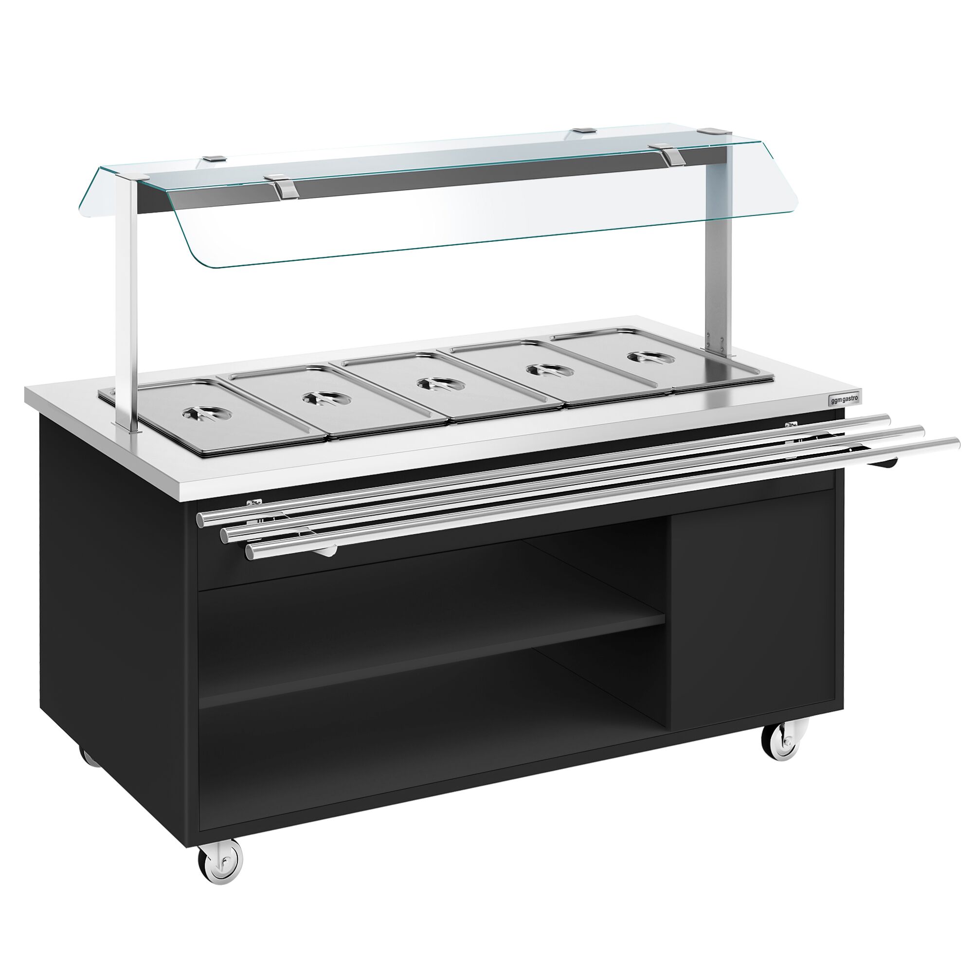 Buffet chaud DANZIG - 1900mm - 5 bacs GN 1/1 - avec Glissière pour plateaux - Noir