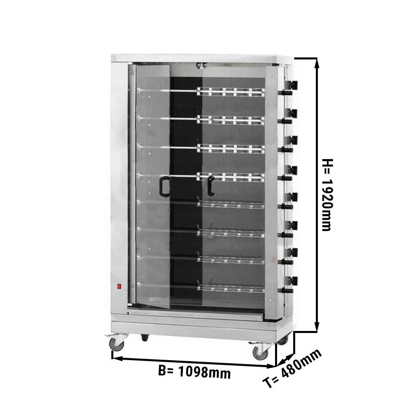 Elektro Hähnchengrill - Glaskeramik - 38,4 kW - mit 8 Spießen für bis zu 48 Hähnchen