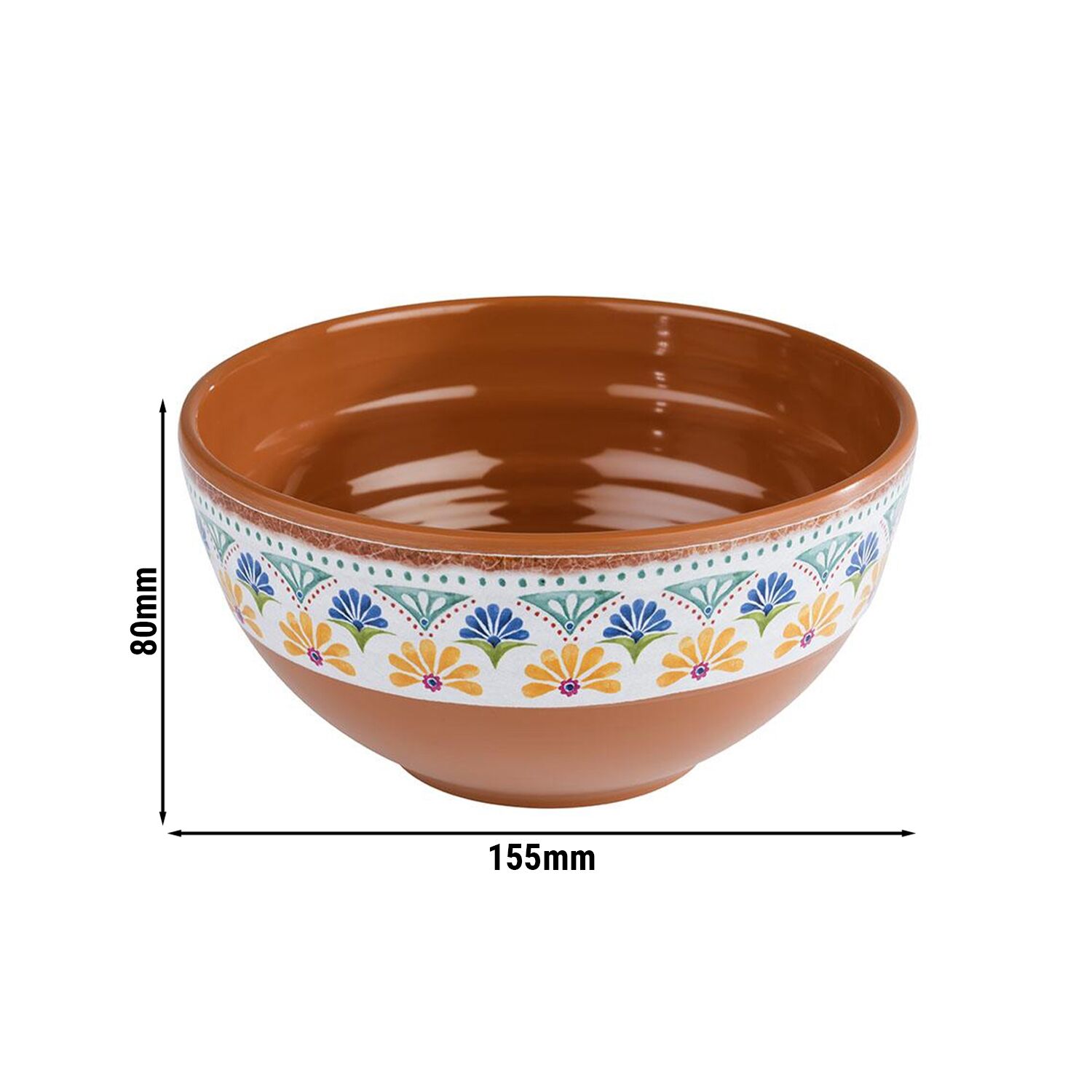 (6 pcs) Coupe - ARABESQUE - Mélamine - 0,8L - carré - 155x155mm - Profondeur : 80mm - Terracotta/Bleu