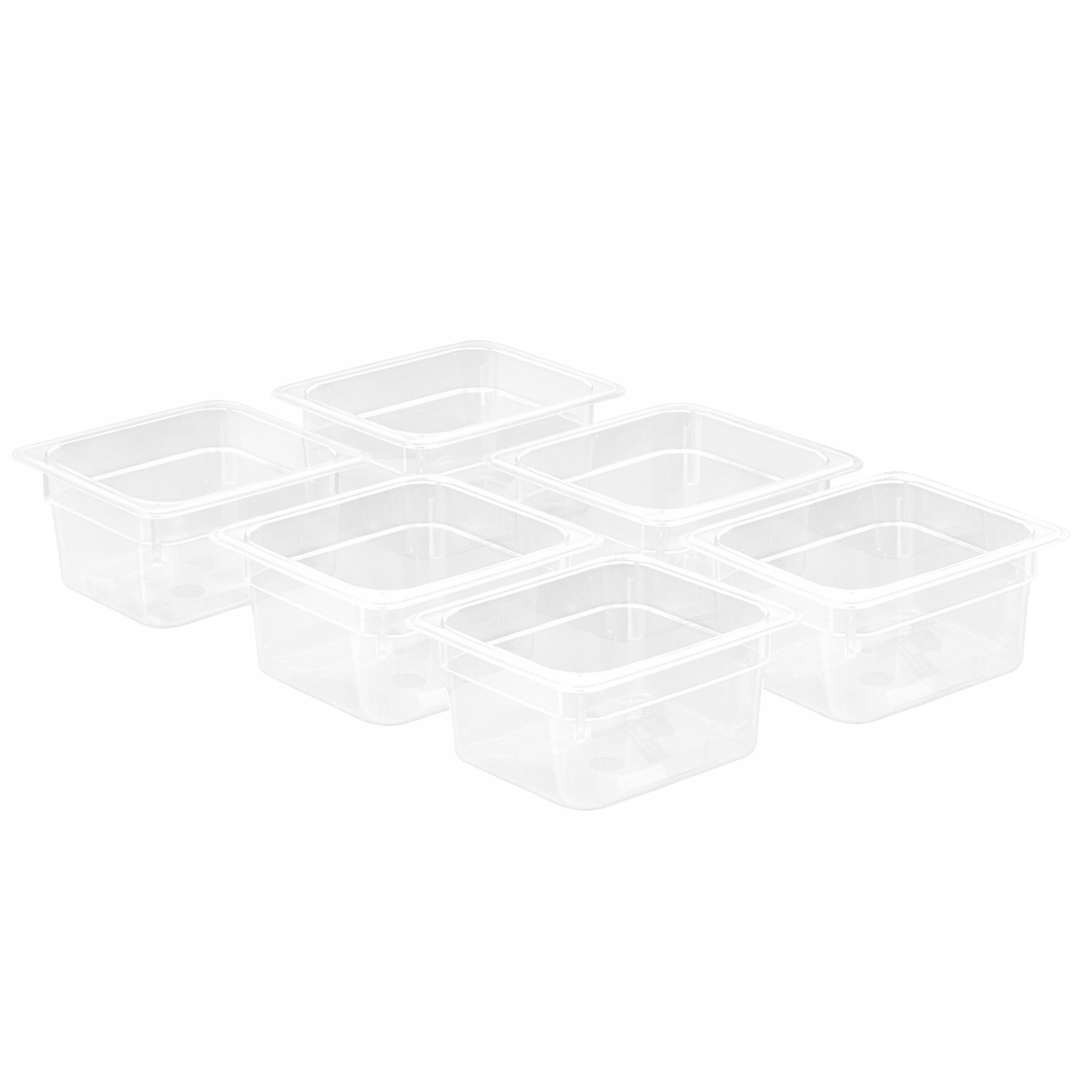 (6 pièces) Bac en Polycarbonate GN 1/6 - Transparent - Hauteur : 100 mm