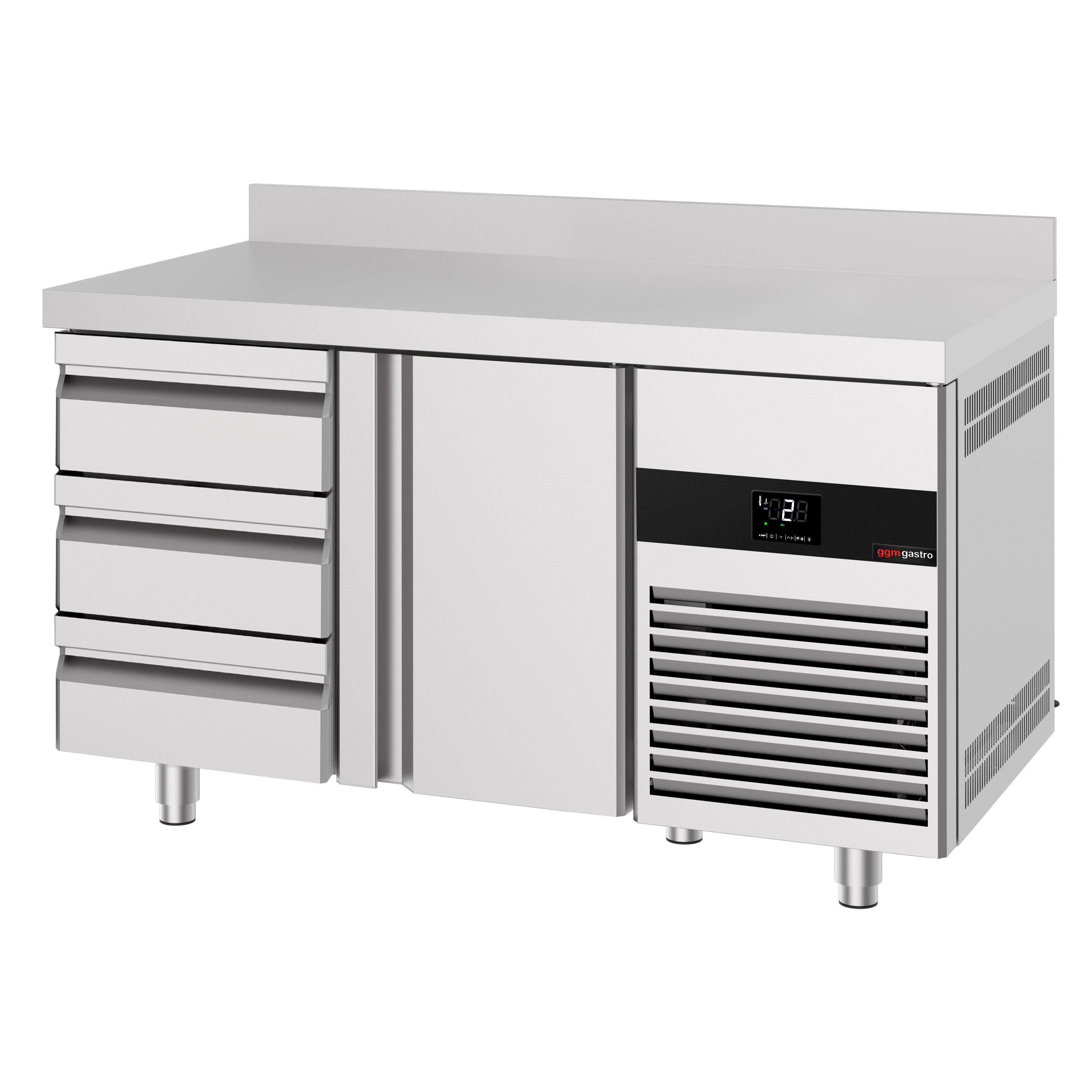 Table réfrigérée PREMIUM - 1400x700 mm - avec 1 porte - 3 tiroirs - avec dosseret
