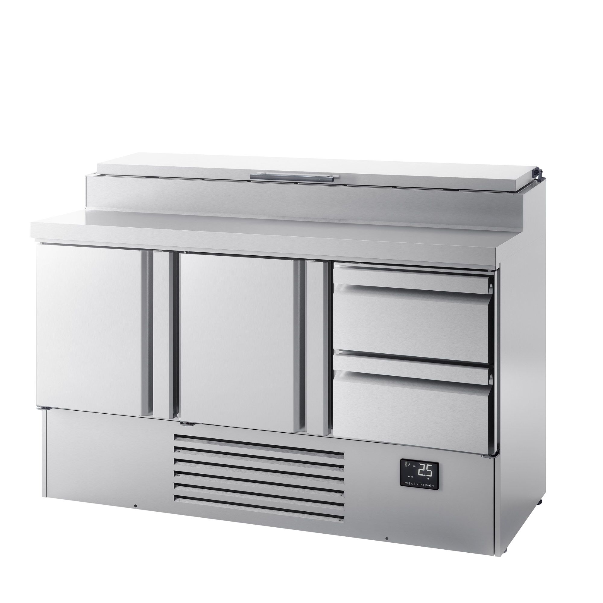 Table réfrigérée de préparation Mini - 1460 x 700 mm - avec 2 portes et 2 tiroirs - avec superstructure en inox 8 x GN 1/4