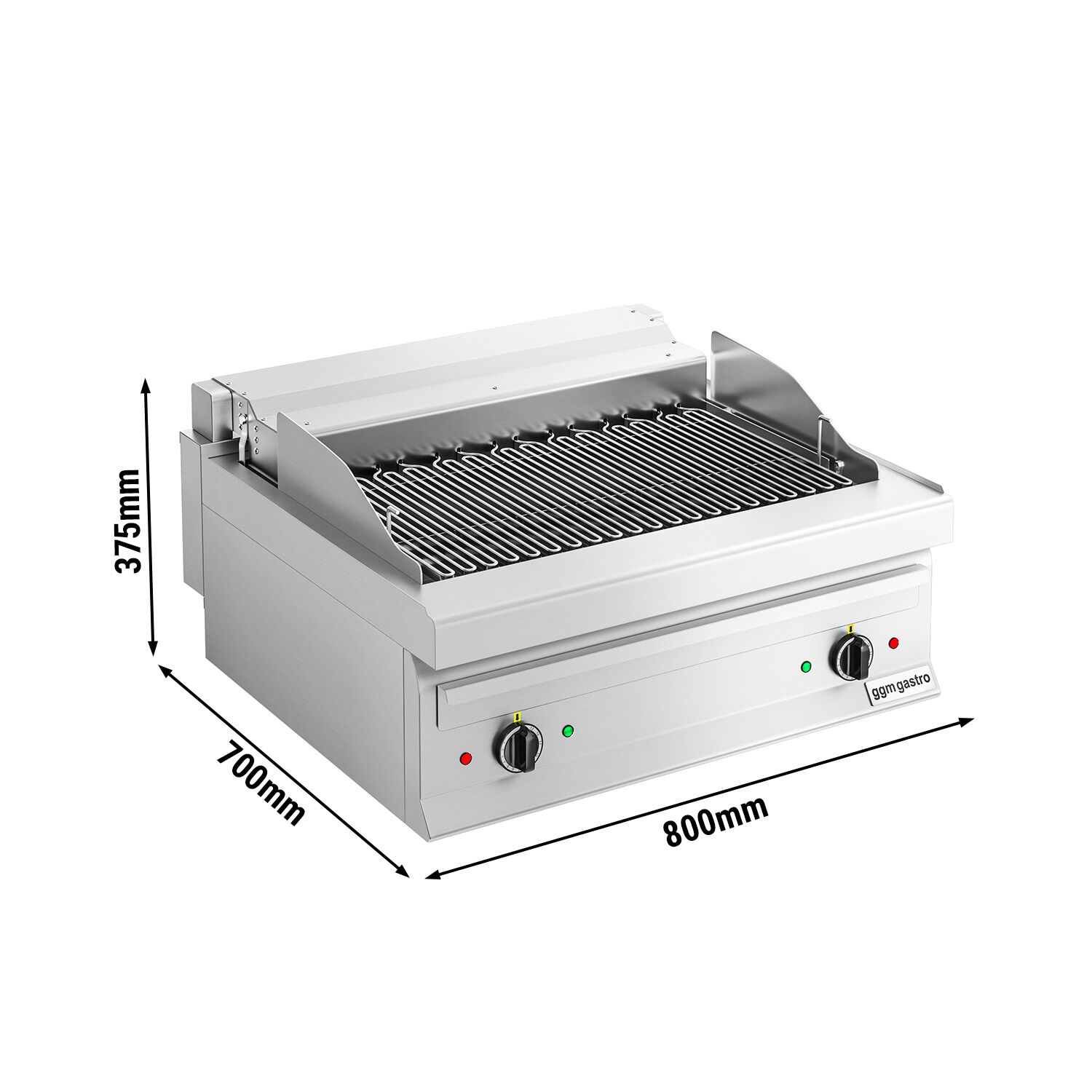 Grill électrique professionnel direct à eau - 8,75kW - de table - P700mm - 2 brûleurs - grilles réglables en hauteur