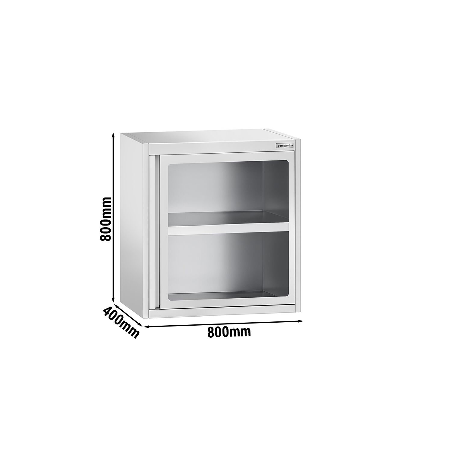 Edelstahl Wandhängeschrank - 800x400mm - mit Glasflügeltür - 800mm hoch