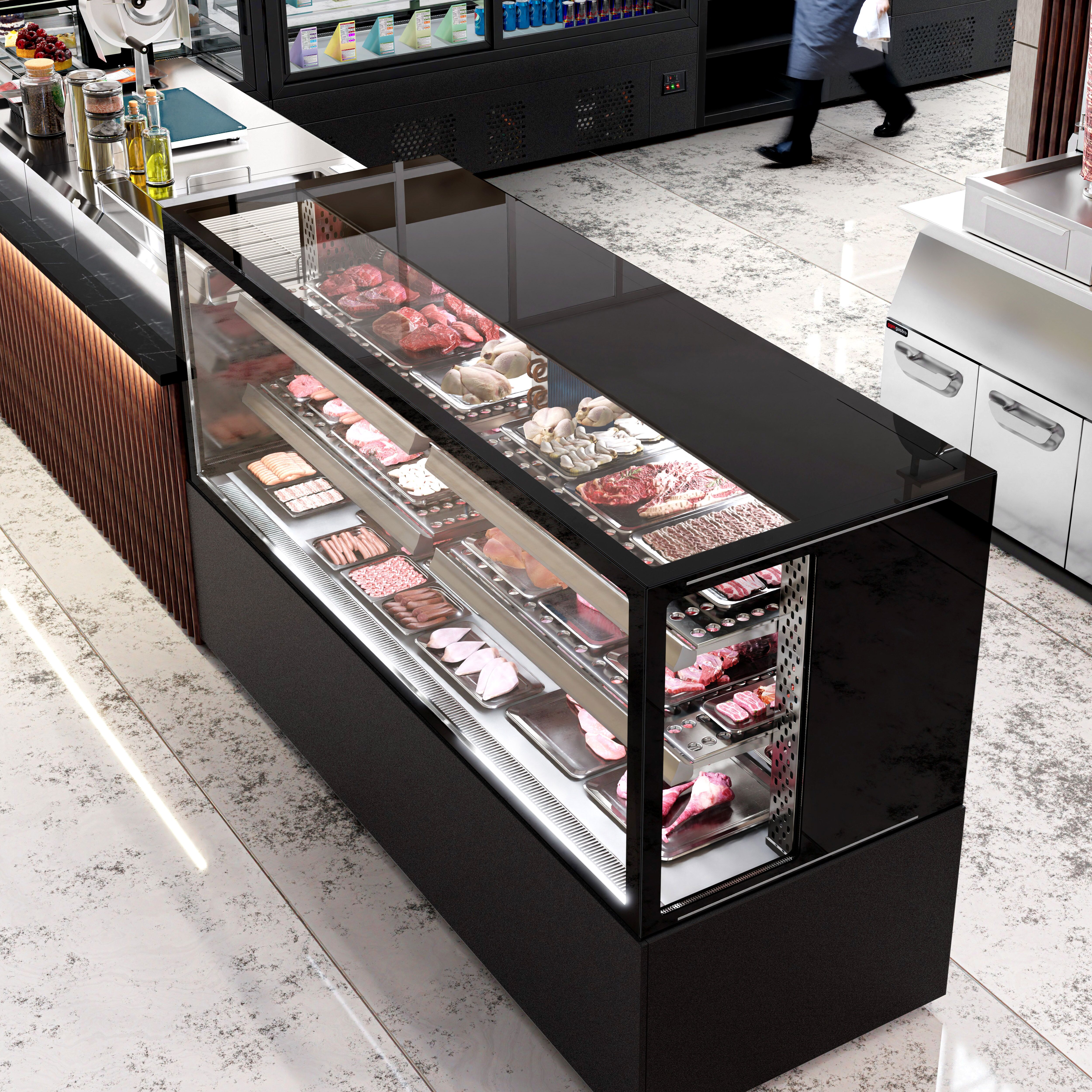 Vitrine de comptoir réfrigérée MADRID - 435L - 1000mm - Double vitrage - avec 2 étagères - portes coulissantes vitrées arrière - Noir mat