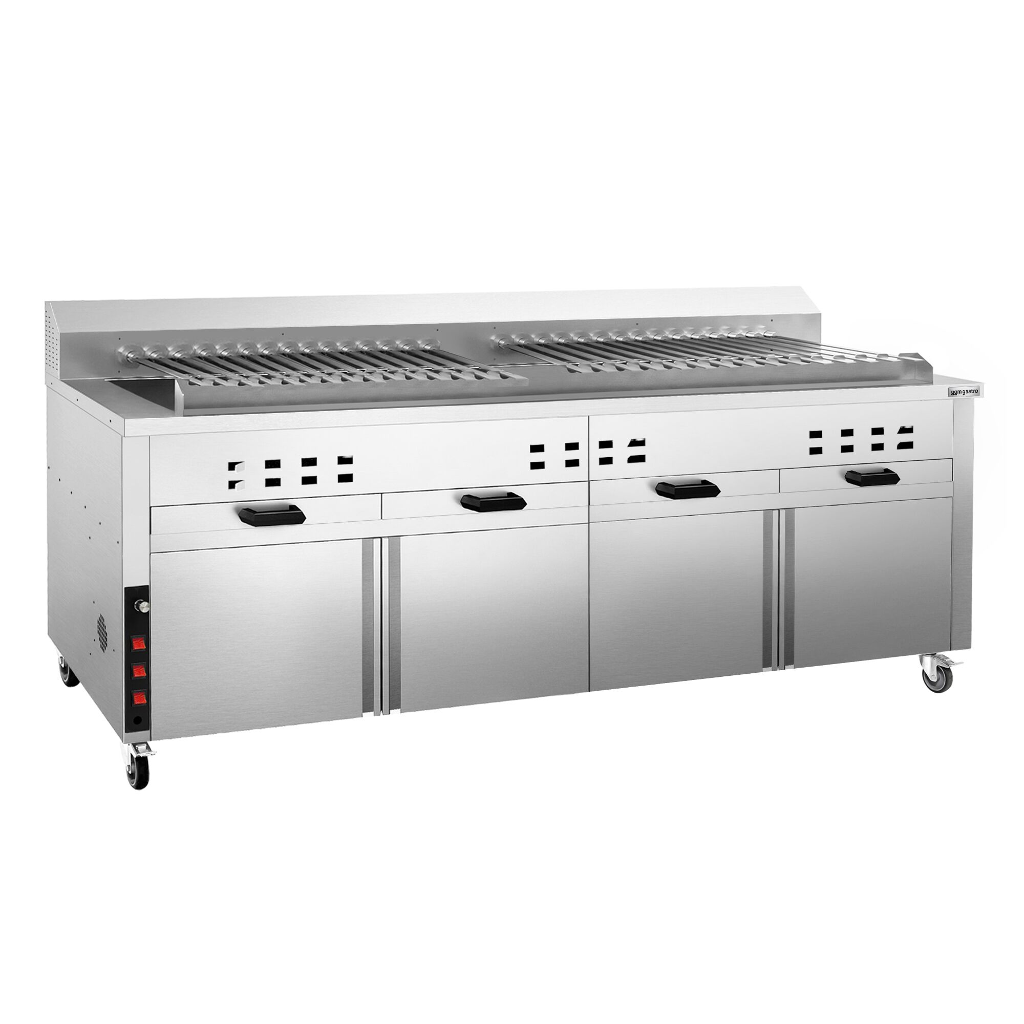 Mangal Charcoal Grill - 2000mm - with cabinet base - for Adana & Shish Kebab - 30 automatic rotating skewers