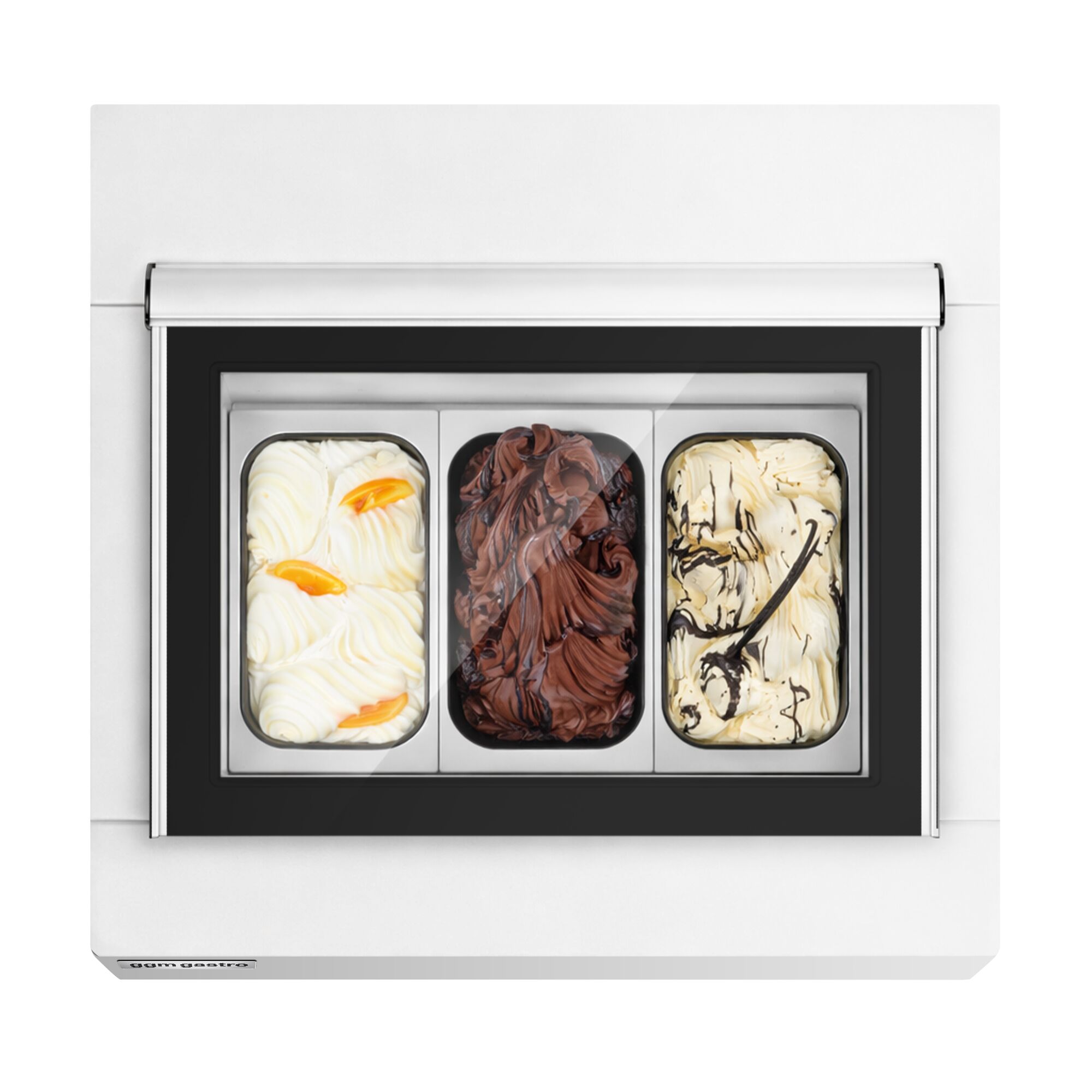 Vitrine à glaces à poser - 670mm - Froid statique - Couvercle vitré basculant - Blanc - pour 3 bacs de 5 L - Côté client