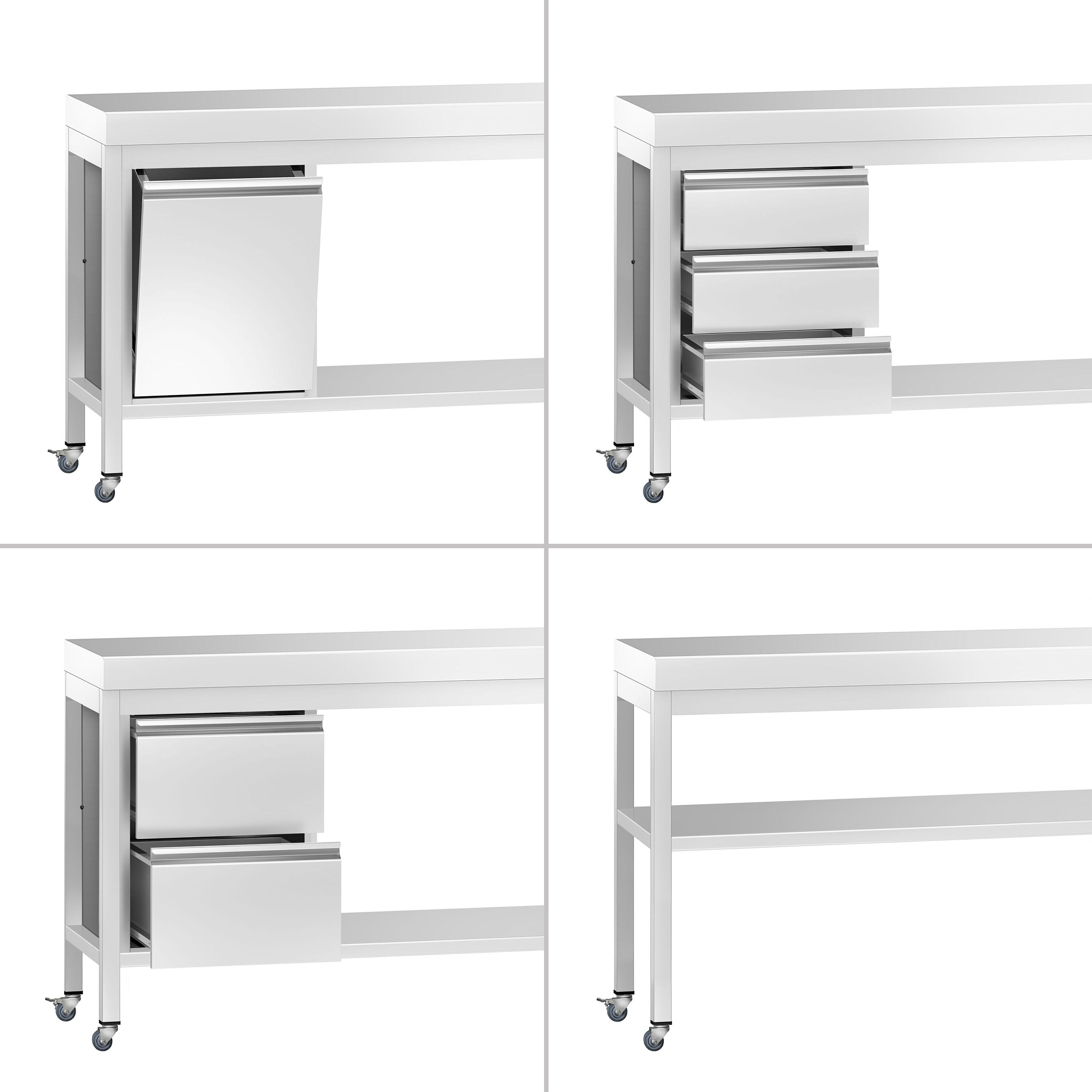 Table de travail en inox PREMIUM - 1500 x 800 mm - avec tablette inférieure et roulettes