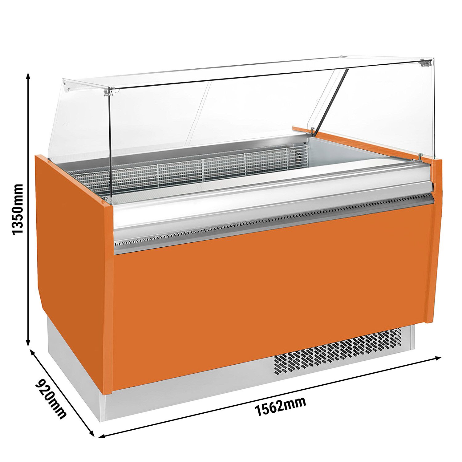 Vitrine à glace LIAM – 1560 mm – refroidissement statique – pour 13+13 bacs à glace de 5 litres – Orange
