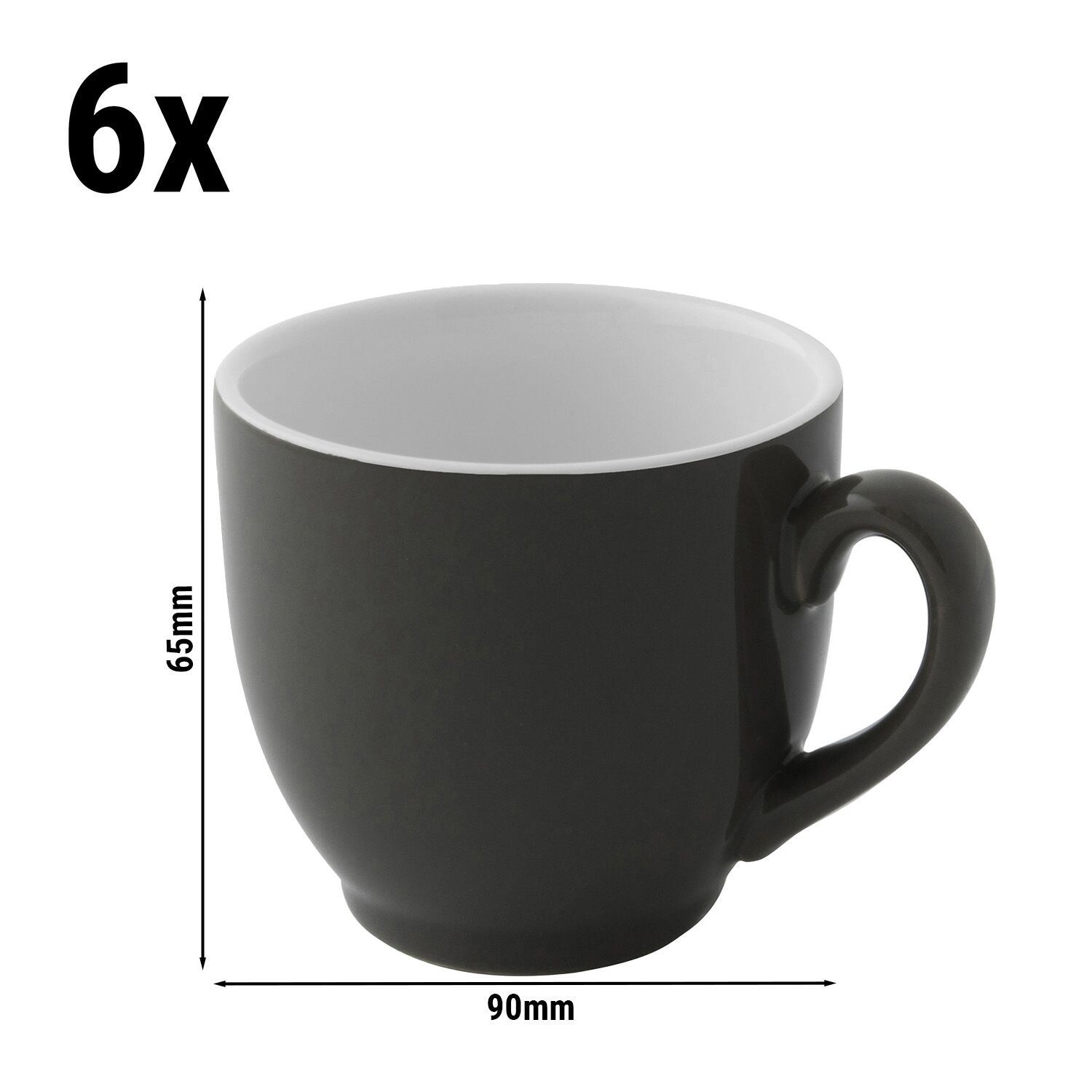 (6 pièces) COLORS – Tasse à café – 140 ml – Gris