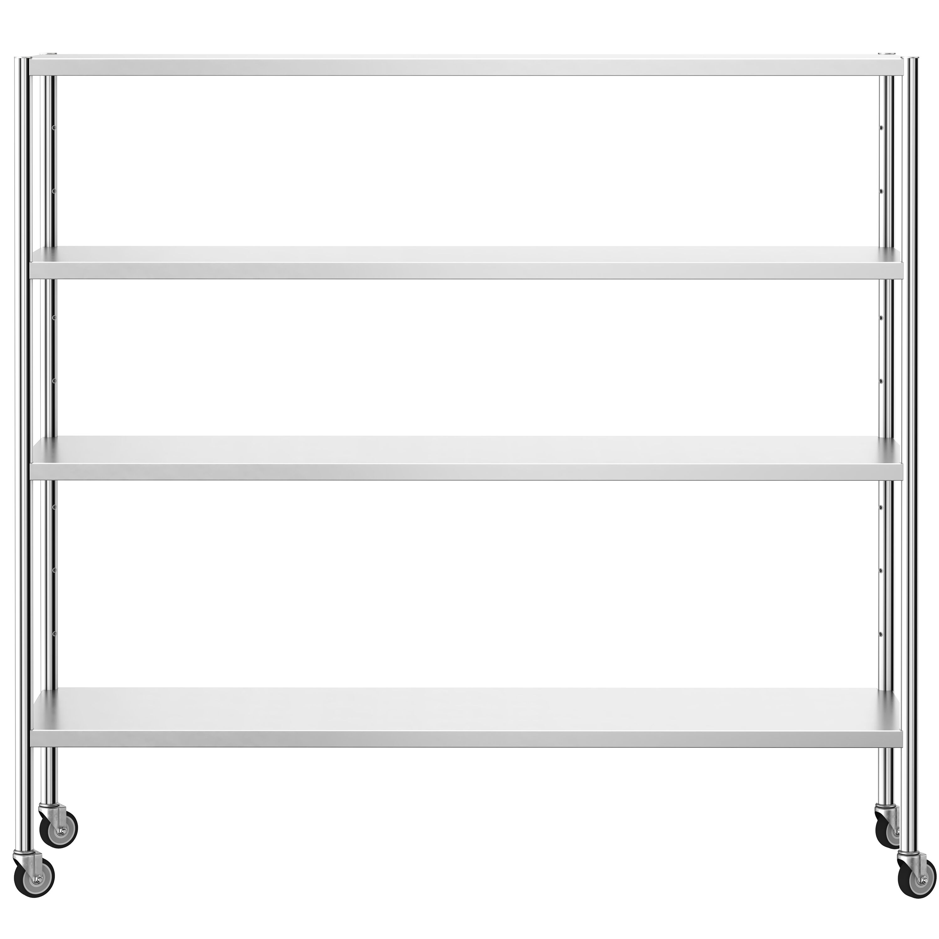 Étagère en inox PREMIUM - 2000 x 500 mm - avec 4 étagères (réglables) - incl. 4 roulettes