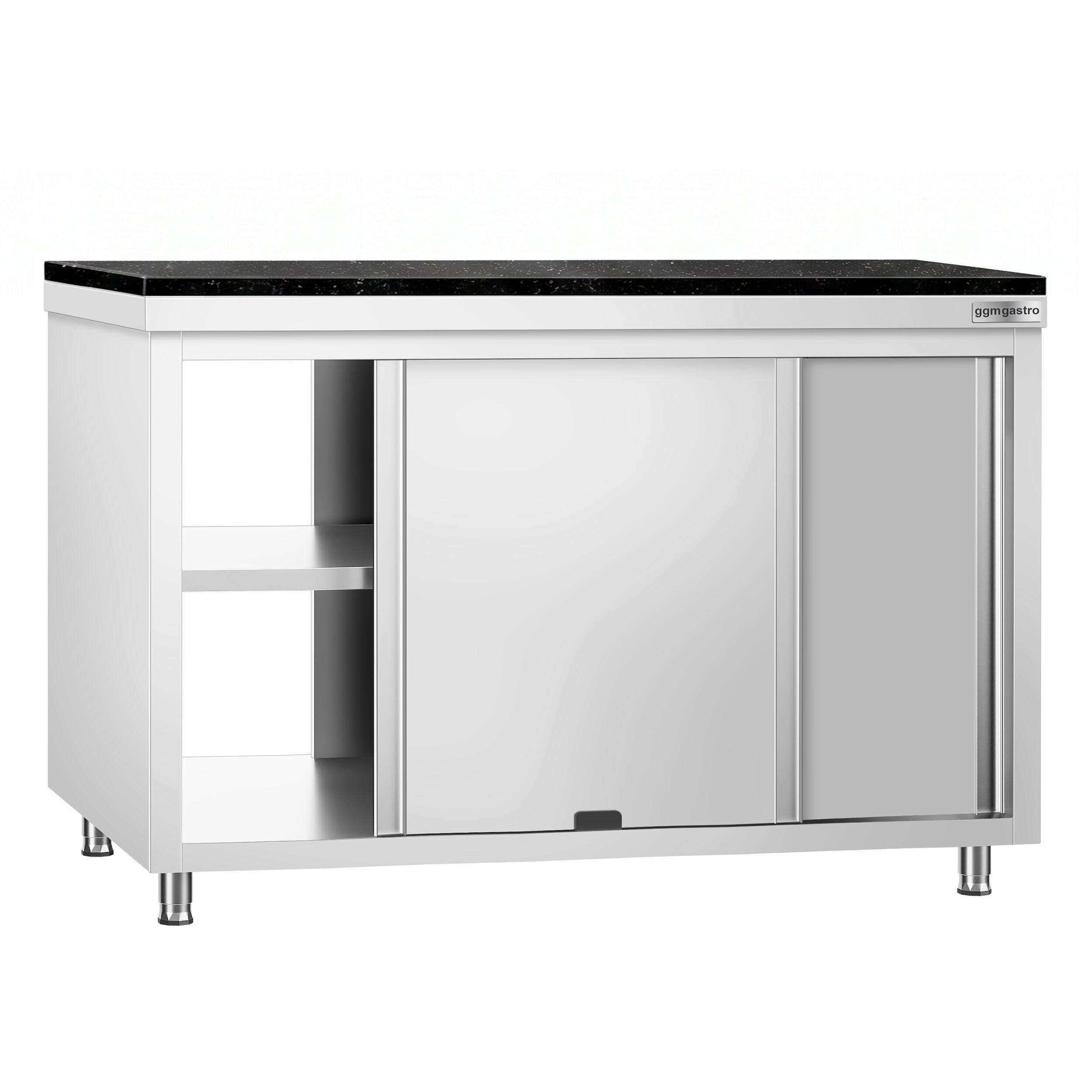 Edelstahl Arbeitsschrank PREMIUM - 1400x700mm - mit Durchreiche - inkl. Granitarbeitsplatte