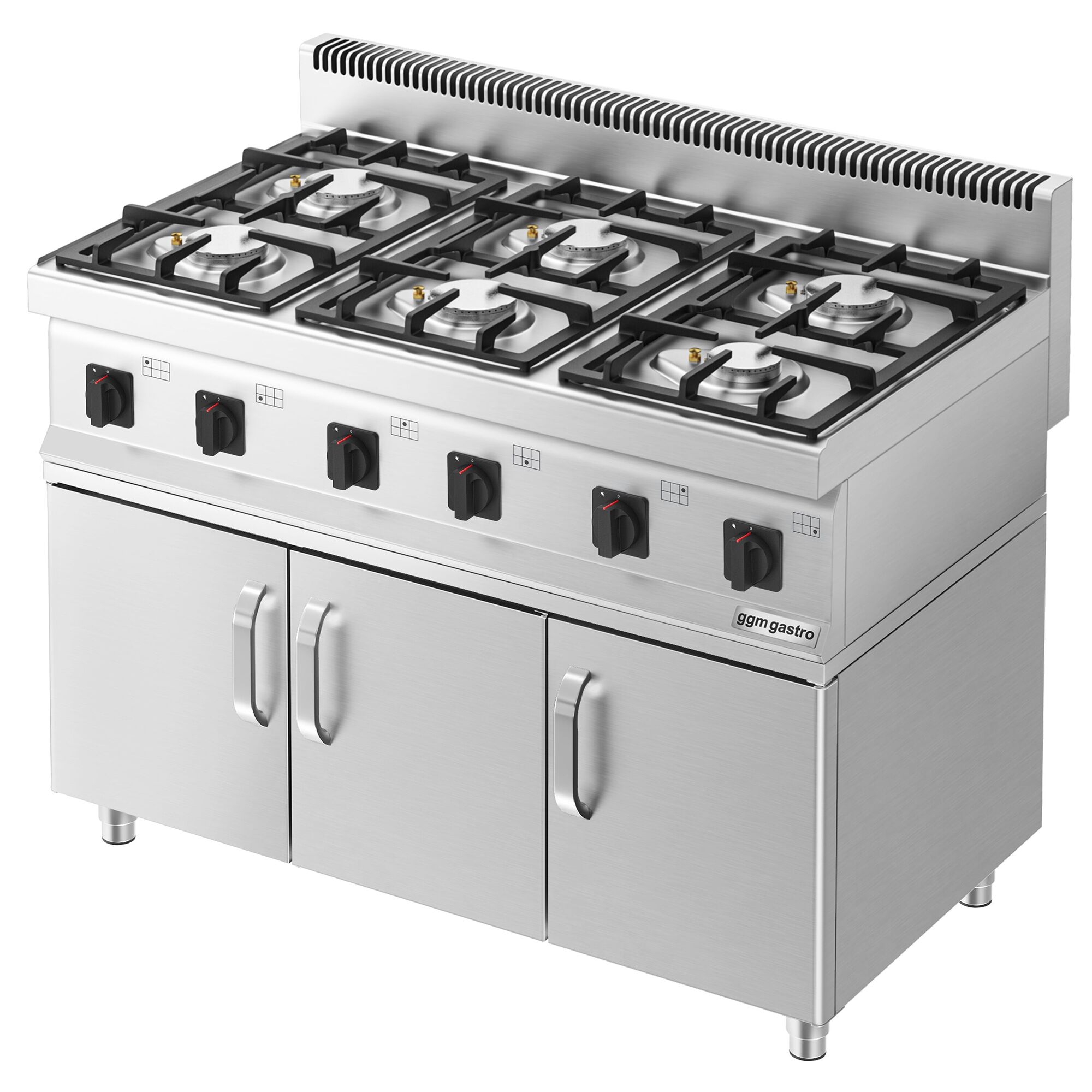 Fourneau à gaz – 36 kW – 6 brûleurs – avec soubassement avec 3 portes
