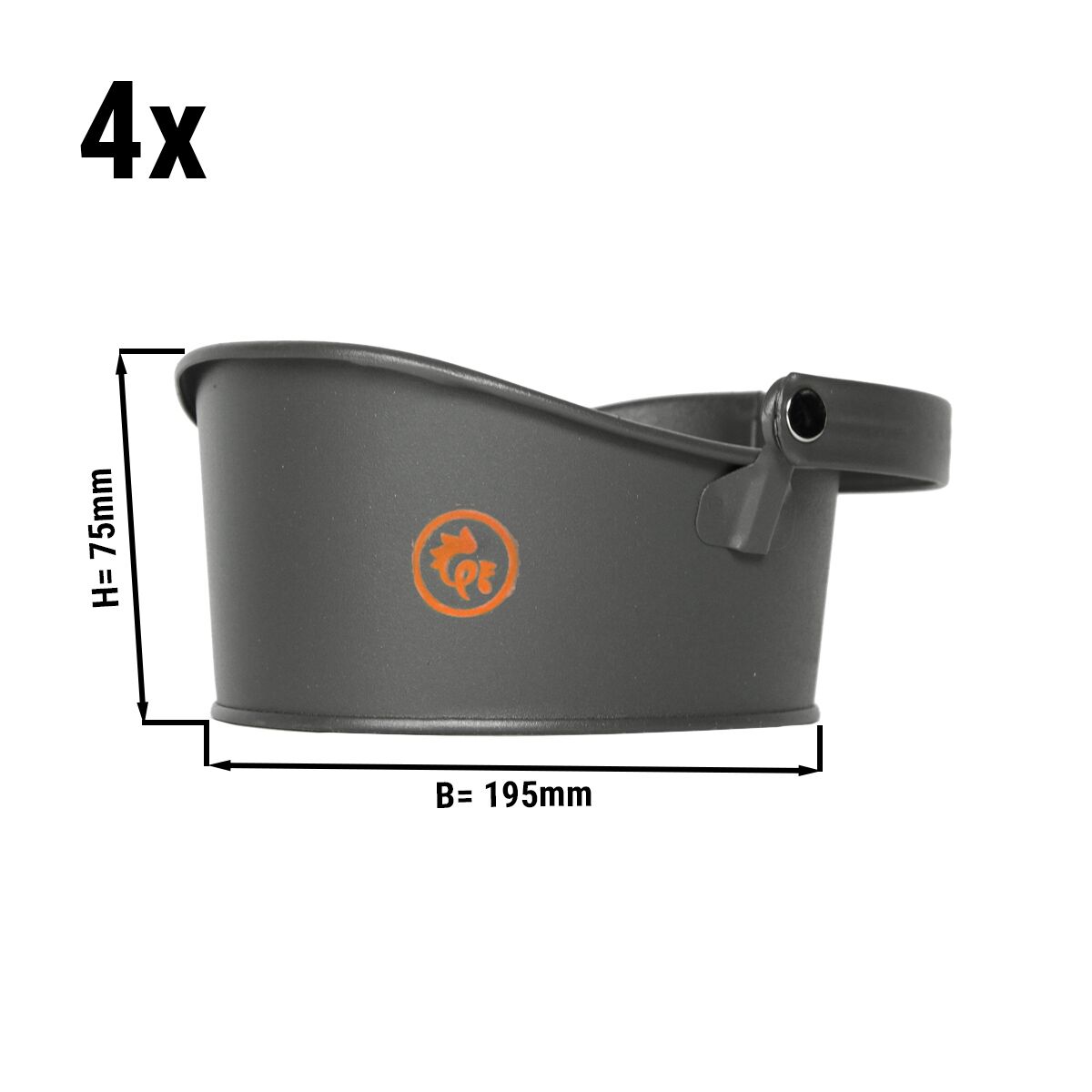 (4 stuks) Serveermandje / presentatiemandje - met 1 handgreep - 195x160x75mm - grijs