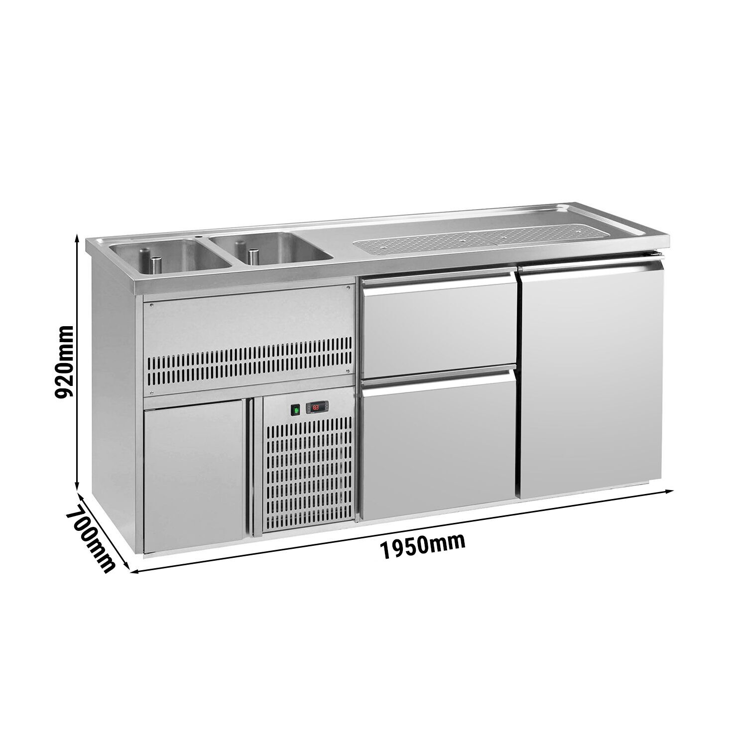 Comptoir à bière Premium PLUS – 1950 × 700 mm – 1 porte & 2 tiroirs