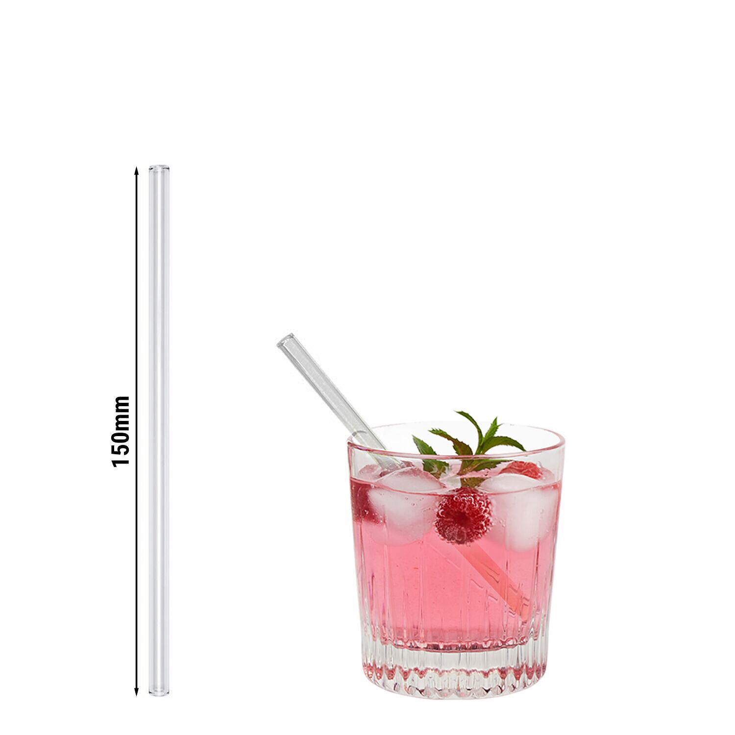 (50 pièces) Pailles en verre – 15 cm – droites – incl. brosse de nettoyage