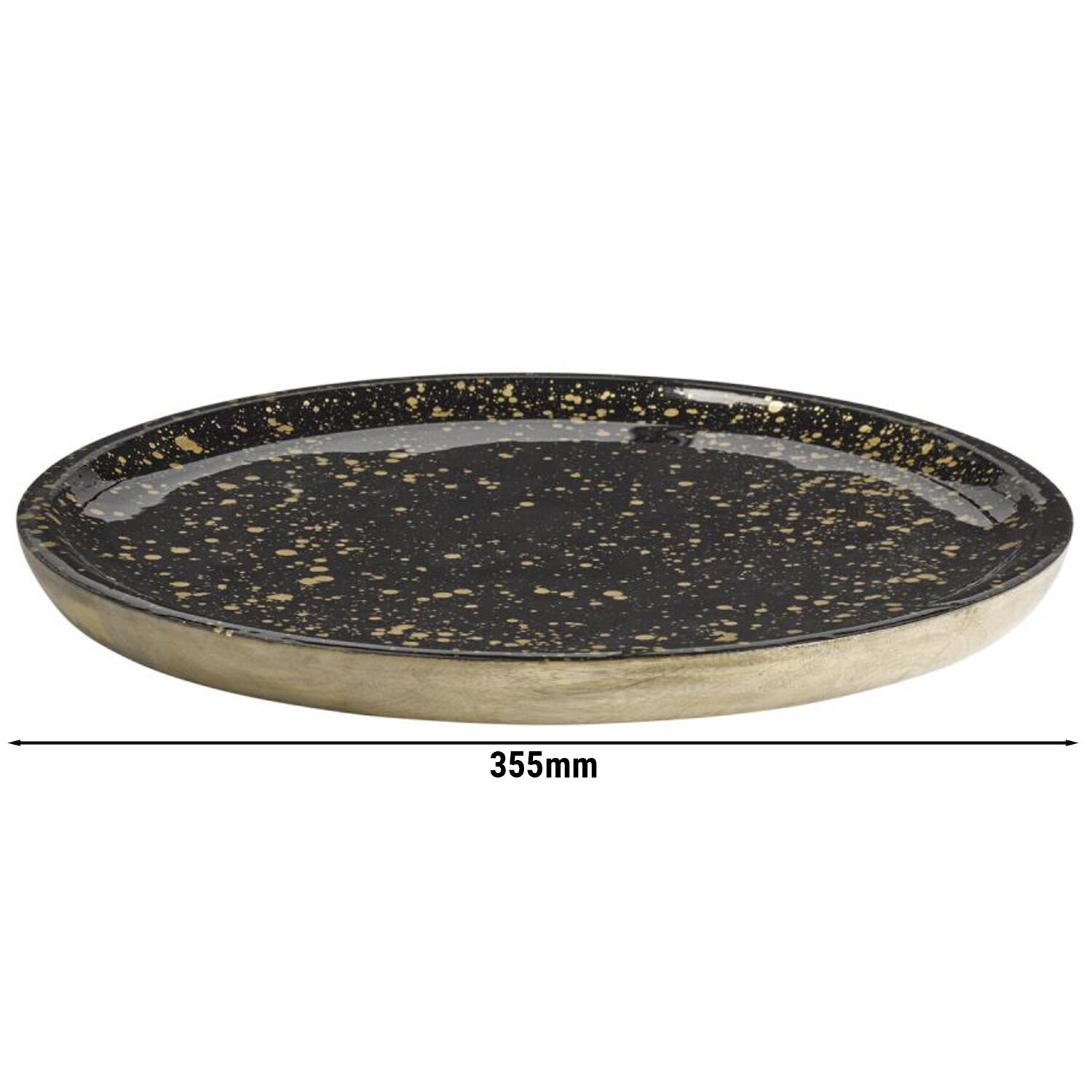 (6 stuks) Dienblad - MANGO - Mangohout - Ø 35,5cm - hoogte: 25mm - zwart/goud - stapelbaar