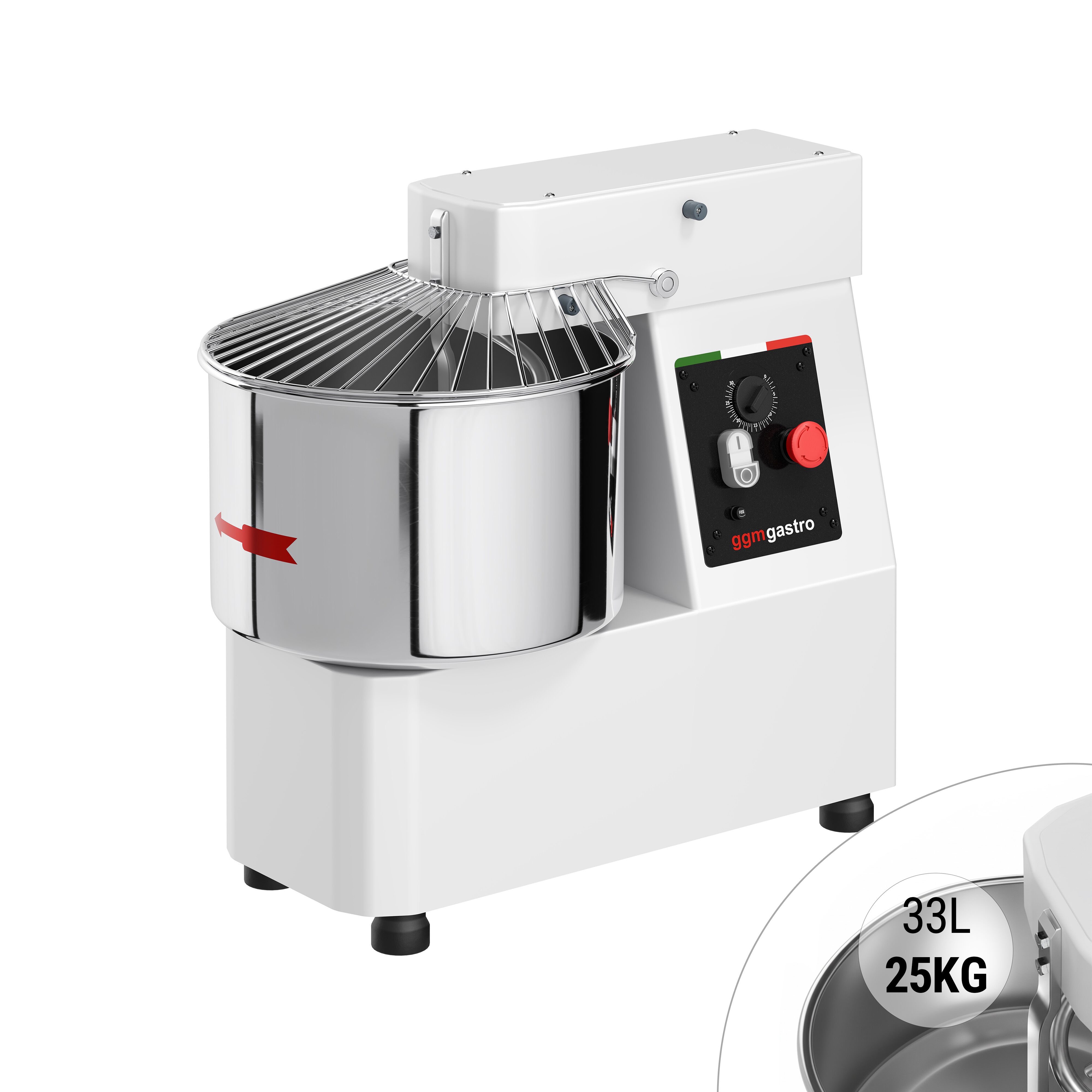 Pétrin à Pâte / Pétrin à spirale - 33 Litres / 25 kg - avec Cuve Fixe - Fonction Minuterie