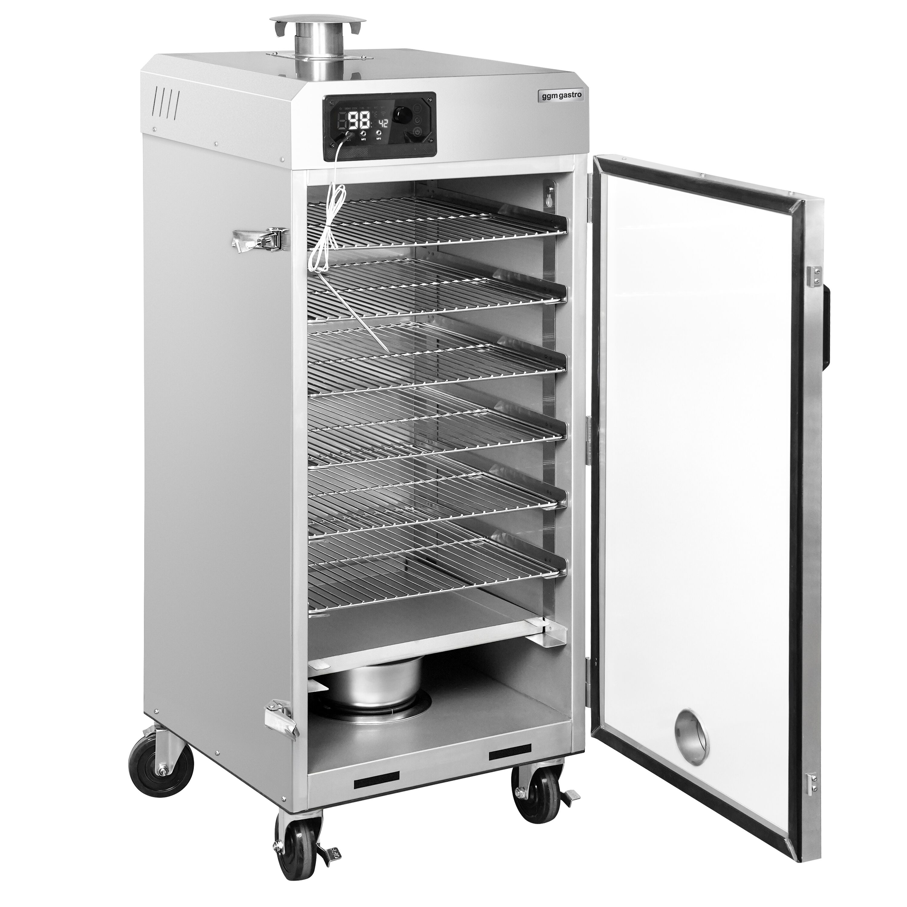 Four à fumage électrique professionnel - Commande électronique - avec 6 grilles - 509x556mm - sur roulettes - Noir