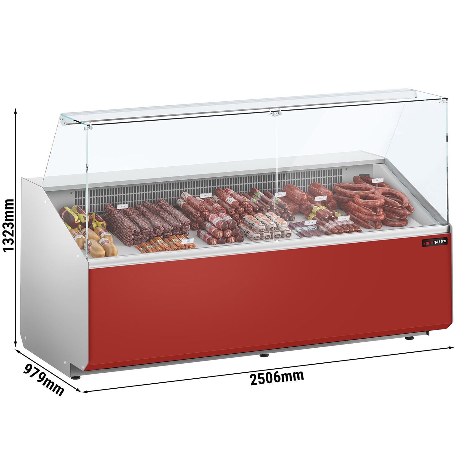 Serve Over Counter - 2506mm - double-glazed glass - front panel red - capacity 512 litres