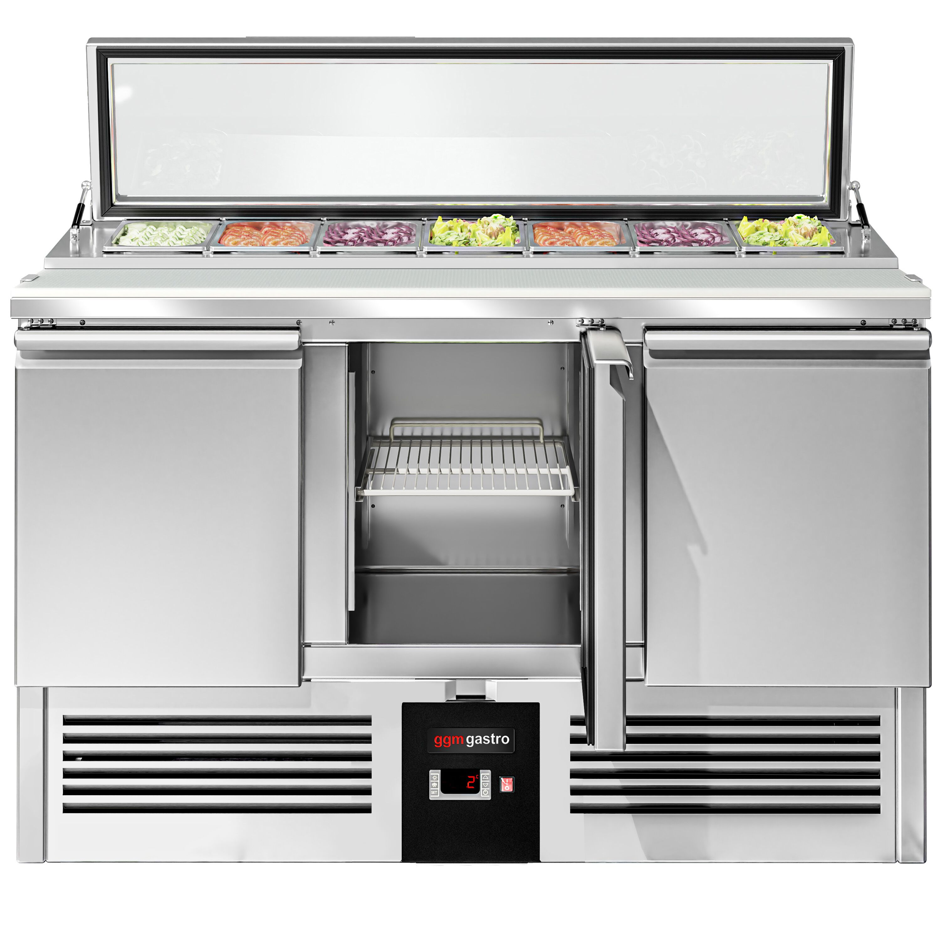 Saladette réfrigérée PREMIUM - 1365mm - 248L - 3 portes - avec découpe pour 7x GN 1/3 & Couvercle verre
