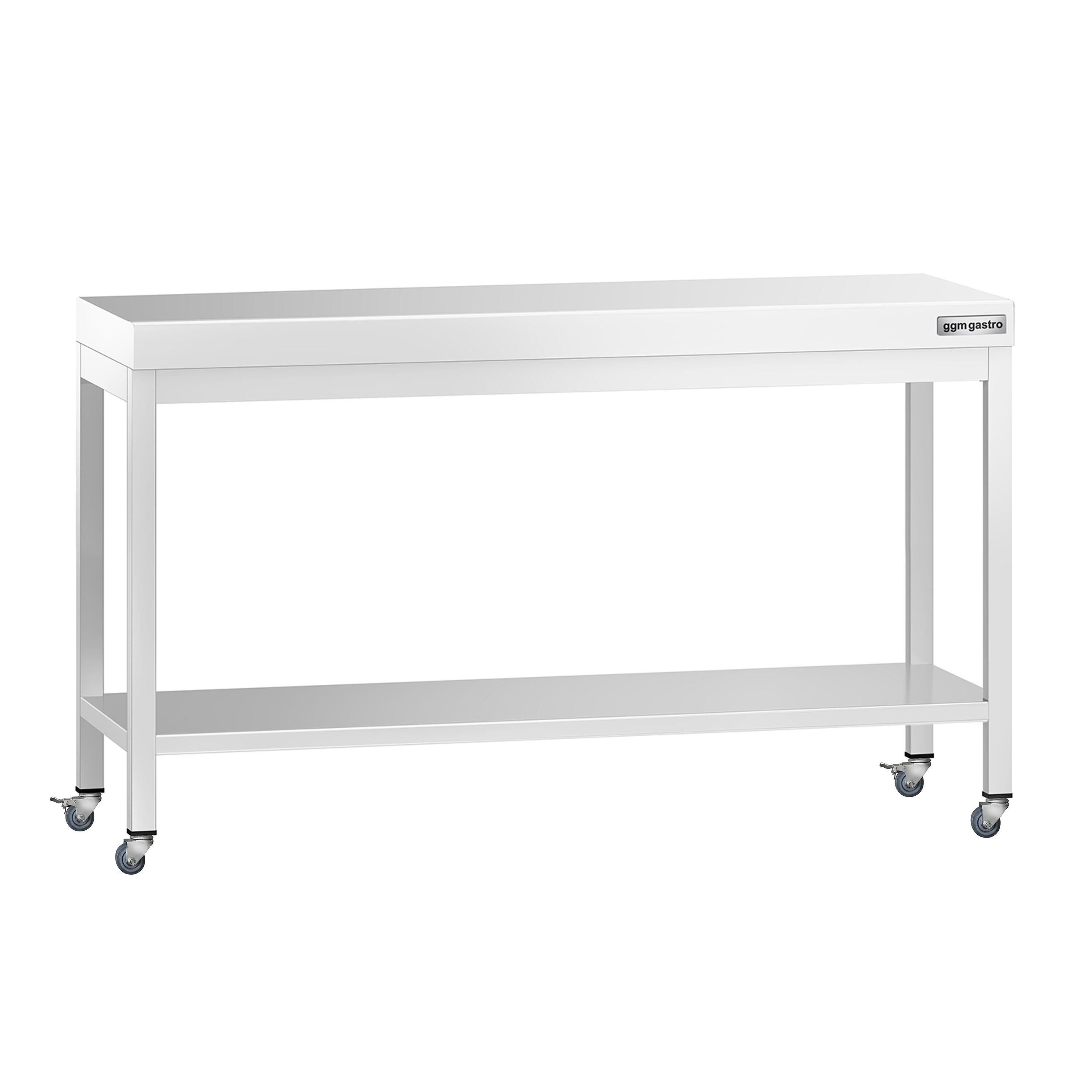 Table de travail en inox PREMIUM - 1500 x 800 mm - avec tablette inférieure et roulettes