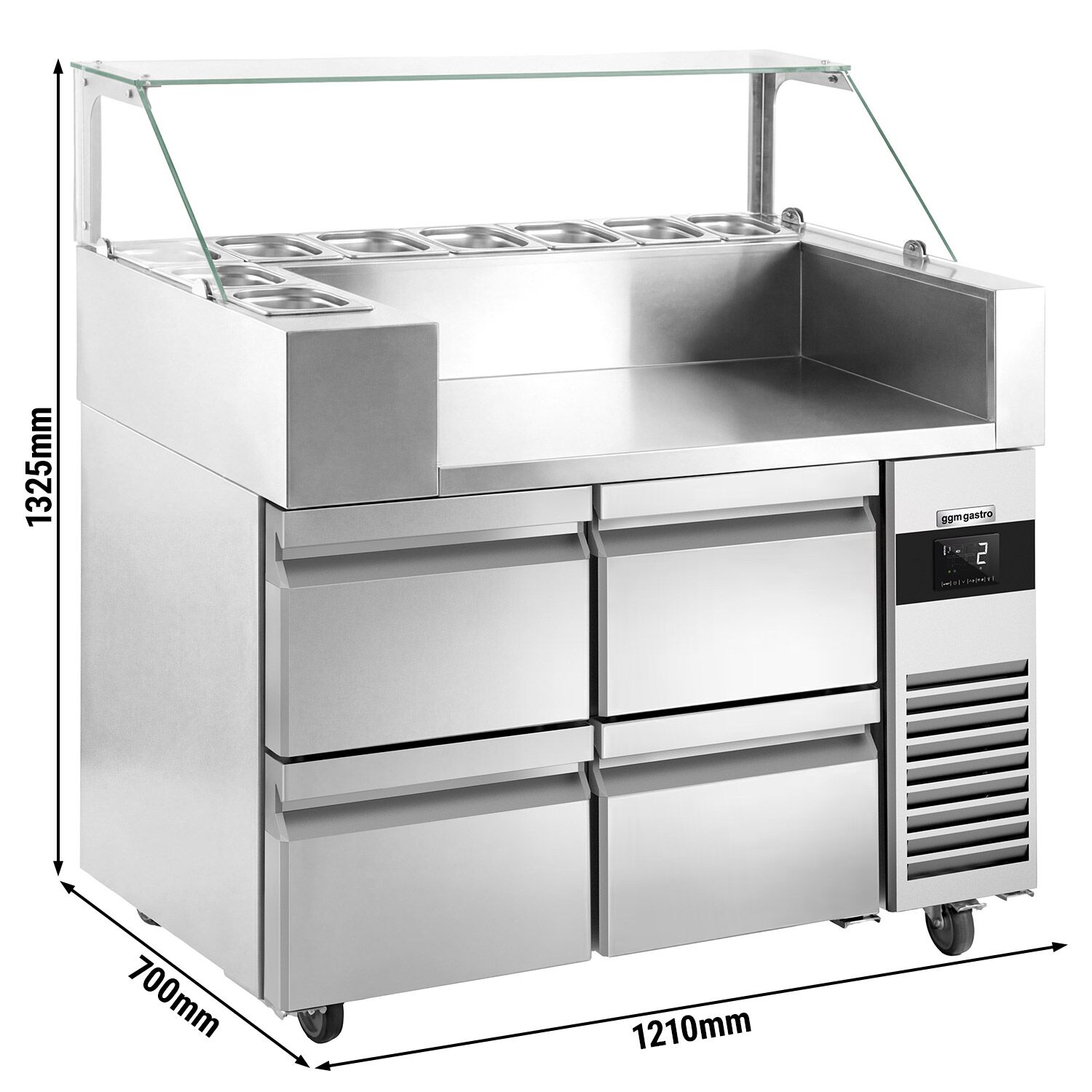 Table de préparation – 1210 mm – 4 tiroirs – pour 9 bacs GN 1/6
