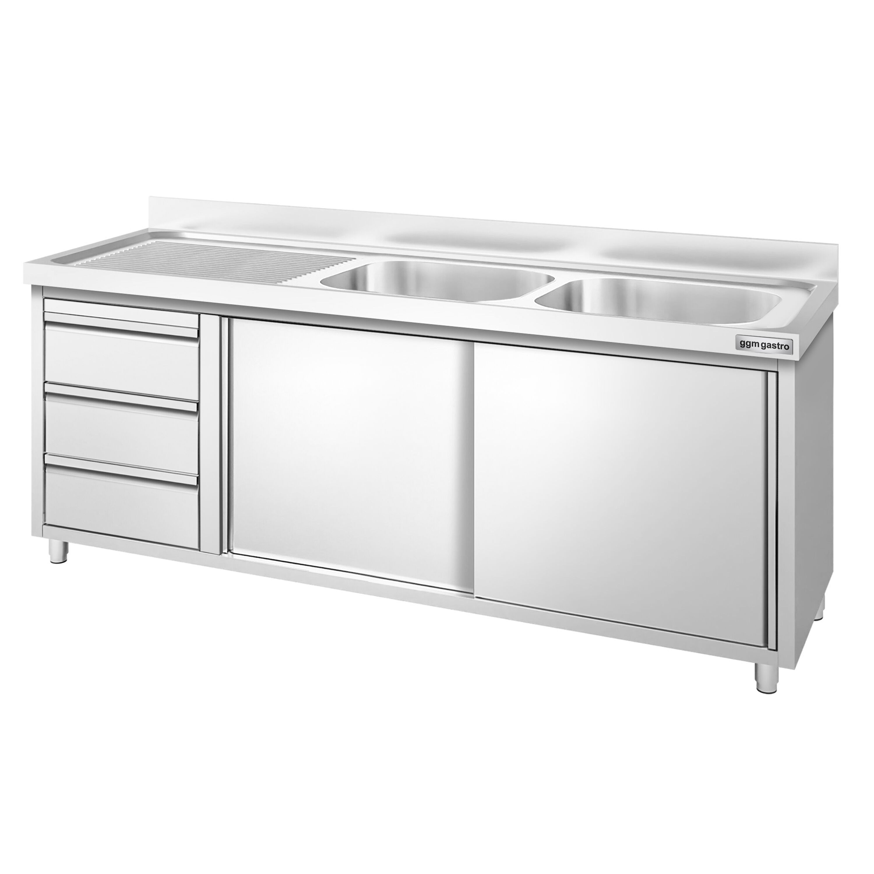 Meuble plonge PREMIUM - 2000x600mm - 2 bacs - 3 tiroirs