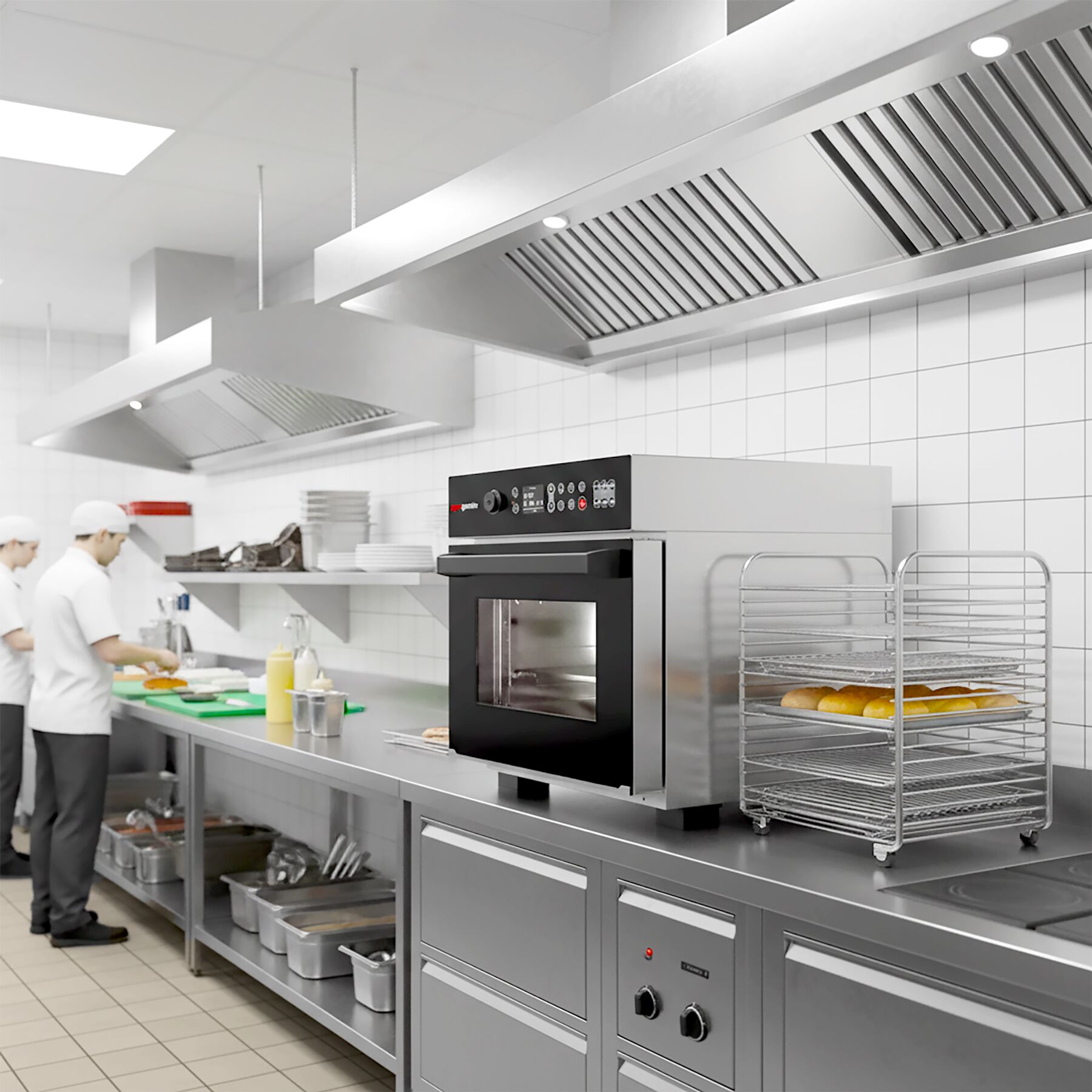Four à cuisson accélérée - 3,4 kW - inox - incl. sonde de température, plaque à pizza, panier antiadhésif | cuisson 80 % plus rapide