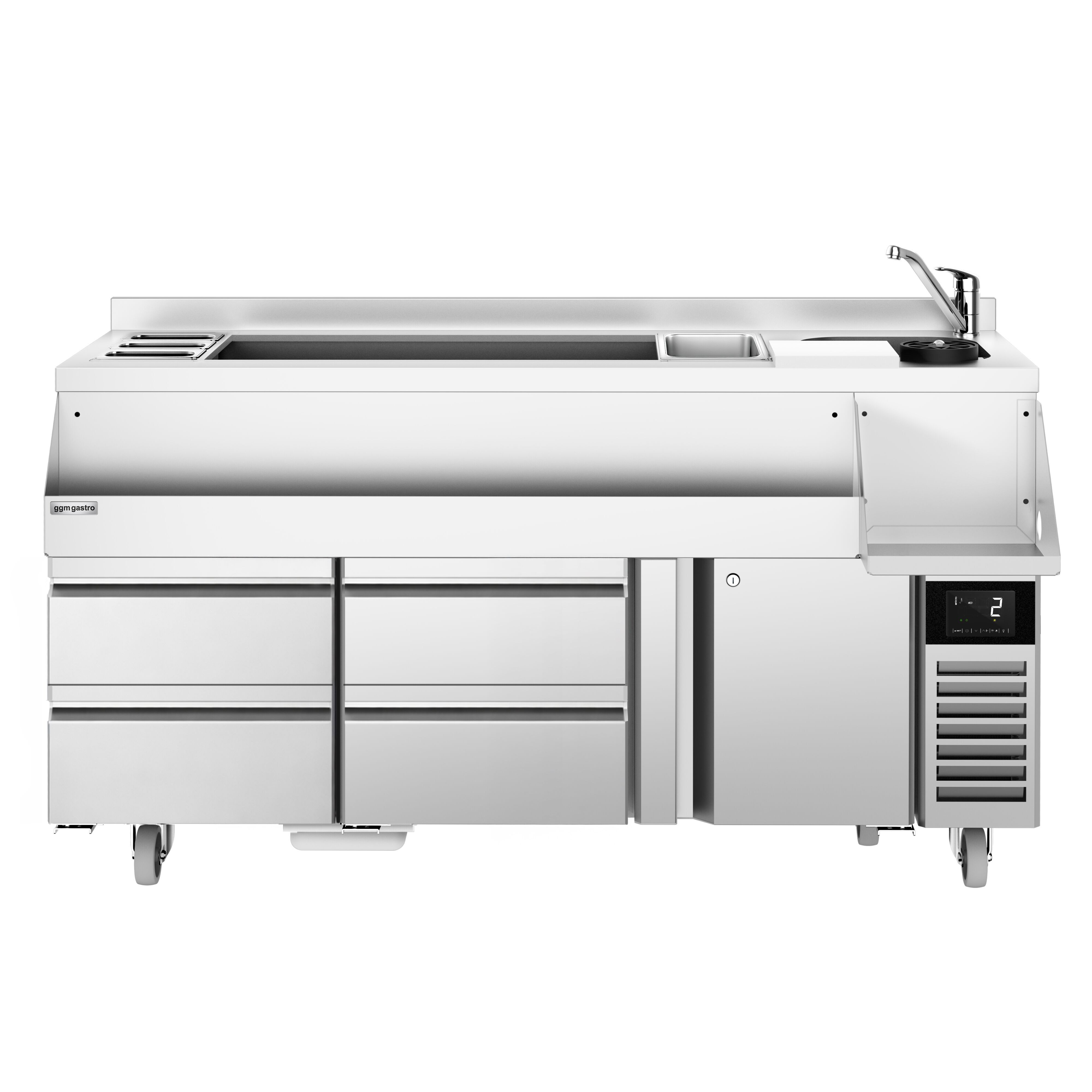 Barowy stół chłodniczy - 1600mm - 235L - 1 drzwi, 4 szuflada[y] - 230V