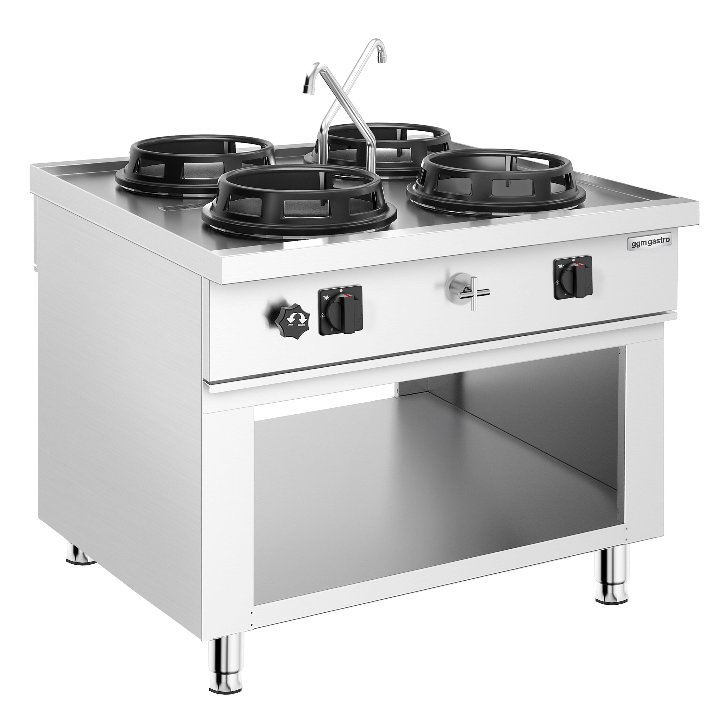 Cuisinière Wok à Gaz en Îlot - 60 kW - 4 Brûleurs - incl. 2 Robinets