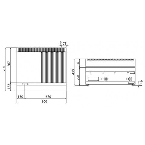 Commercial Electric Griddle - 13.8kW - Smooth/Ribbed Plate (half & half) - Cooking area: 795x535mm - with Cabinet Base - 2 Doors
