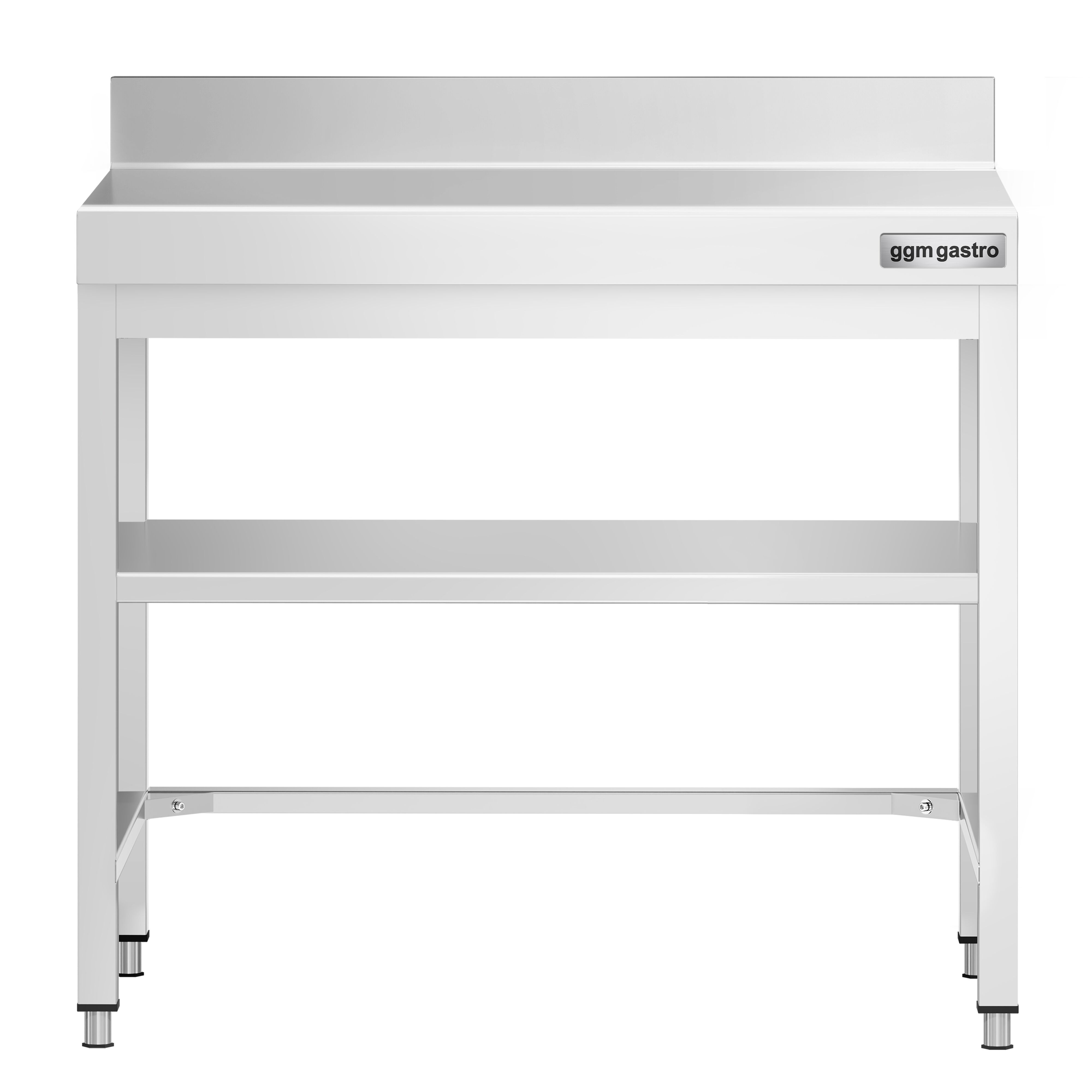 Table de travail inox PREMIUM - 700 x 600 mm - avec tablette inférieure, Dosseret & Renforts