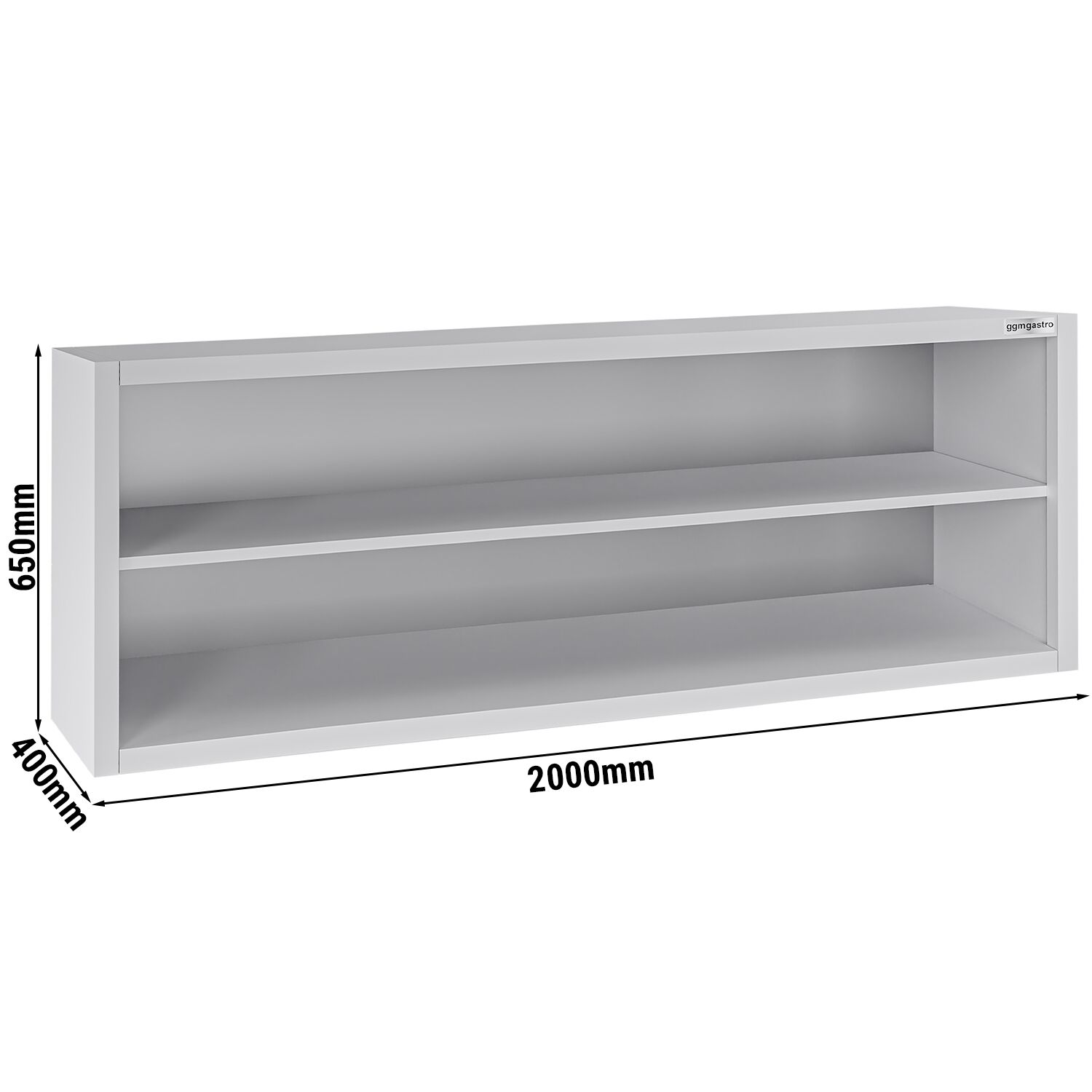 Armoire murale en acier inoxydable ECO - 2000x400mm - sans portes (ouvert) - 650mm de haut