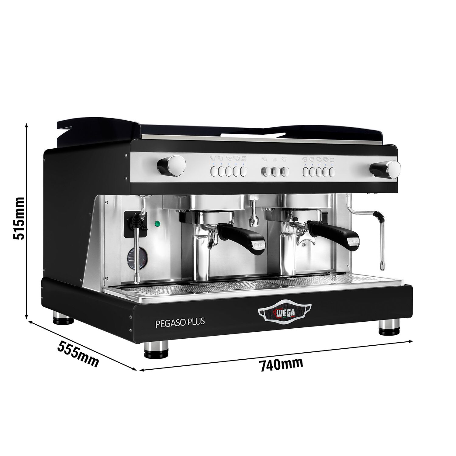 WEGA | Pegaso Plus - Espressor - 2 grupuri - 3,7 kW - cu spumător de lapte și apă fierbinte - Negru