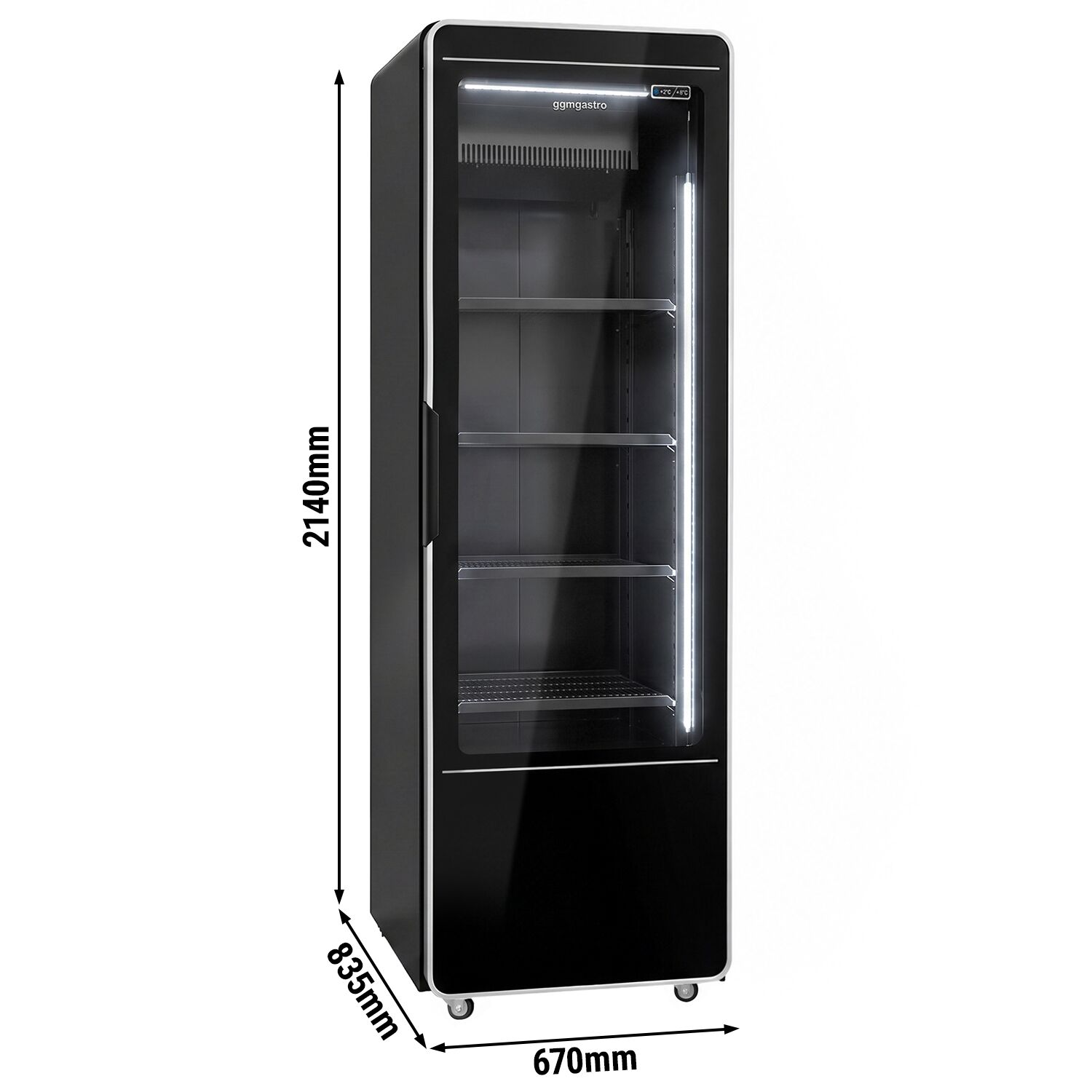 Vitrine réfrigérée à boissons - 670mm - 560 L - porte vitrée sans cadre - 1 porte vitrée - éclairage LED RGB - thermostat numérique - Noir - +2 à +8 °C