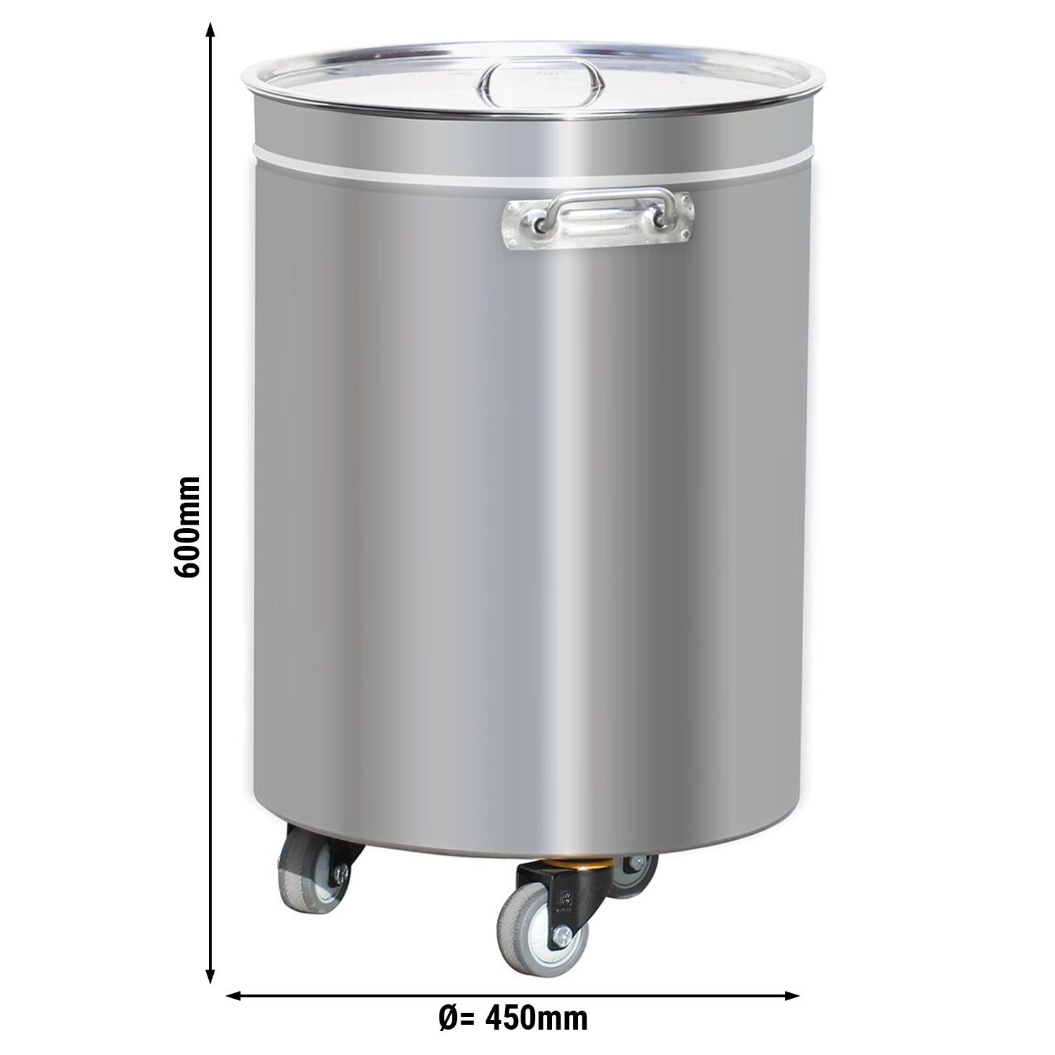 Abfallbehälter mit Deckel, Rollen & Griffen - 100L - Edelstahl