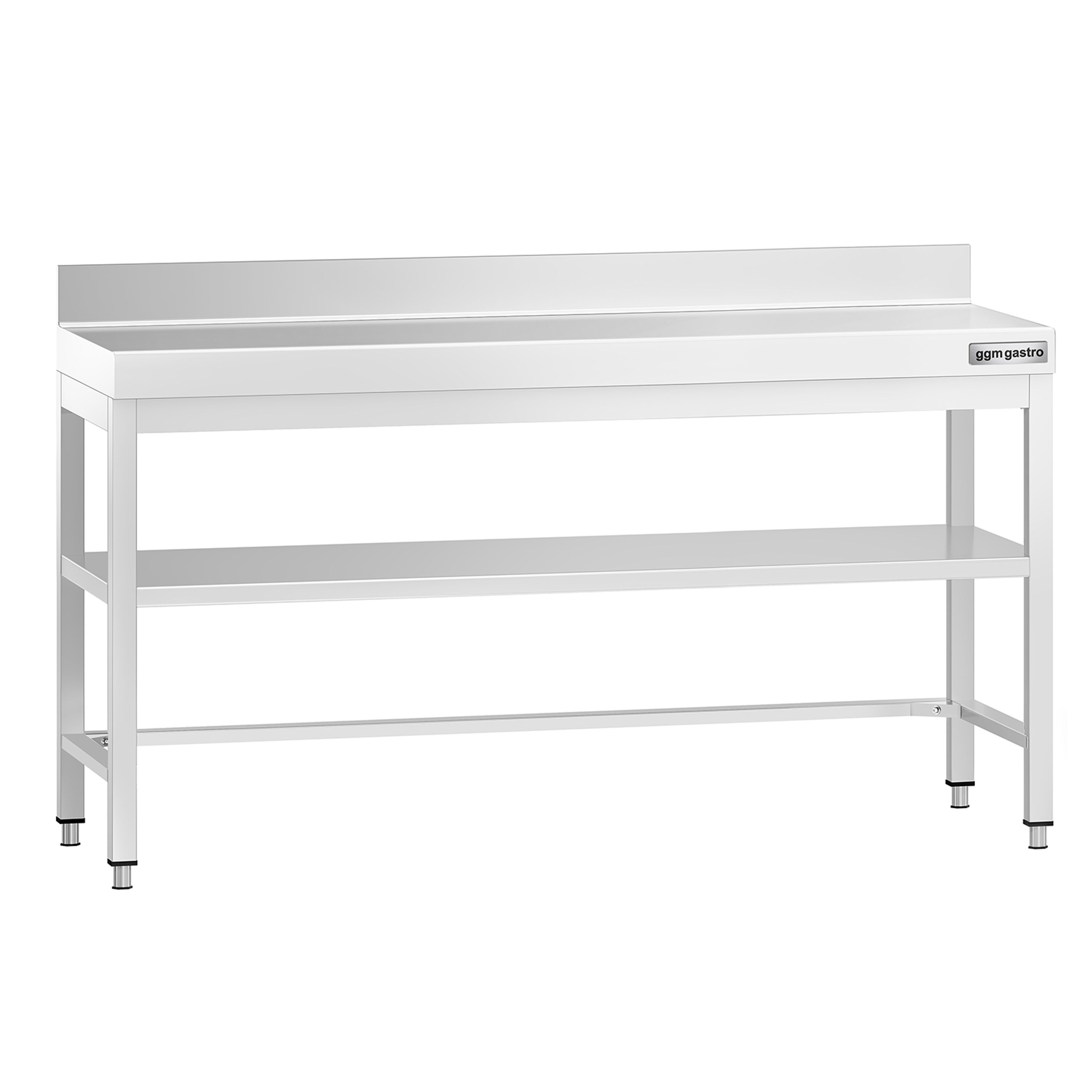 Table de travail inox PREMIUM - 1800 x 600 mm - avec tablette inférieure, Dosseret & Renforts