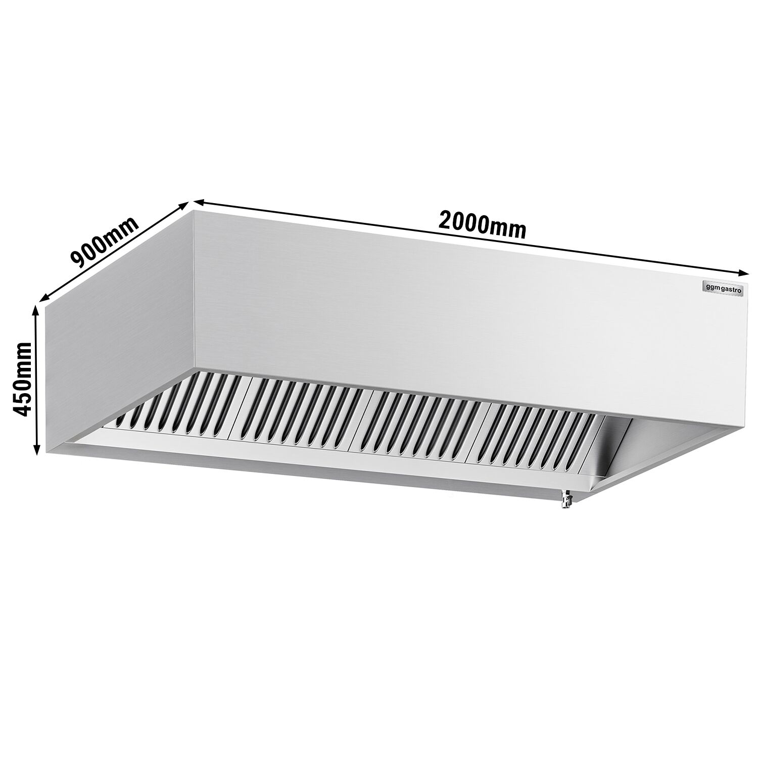 Induction box hood - 2000mm - with filter & light - without motor