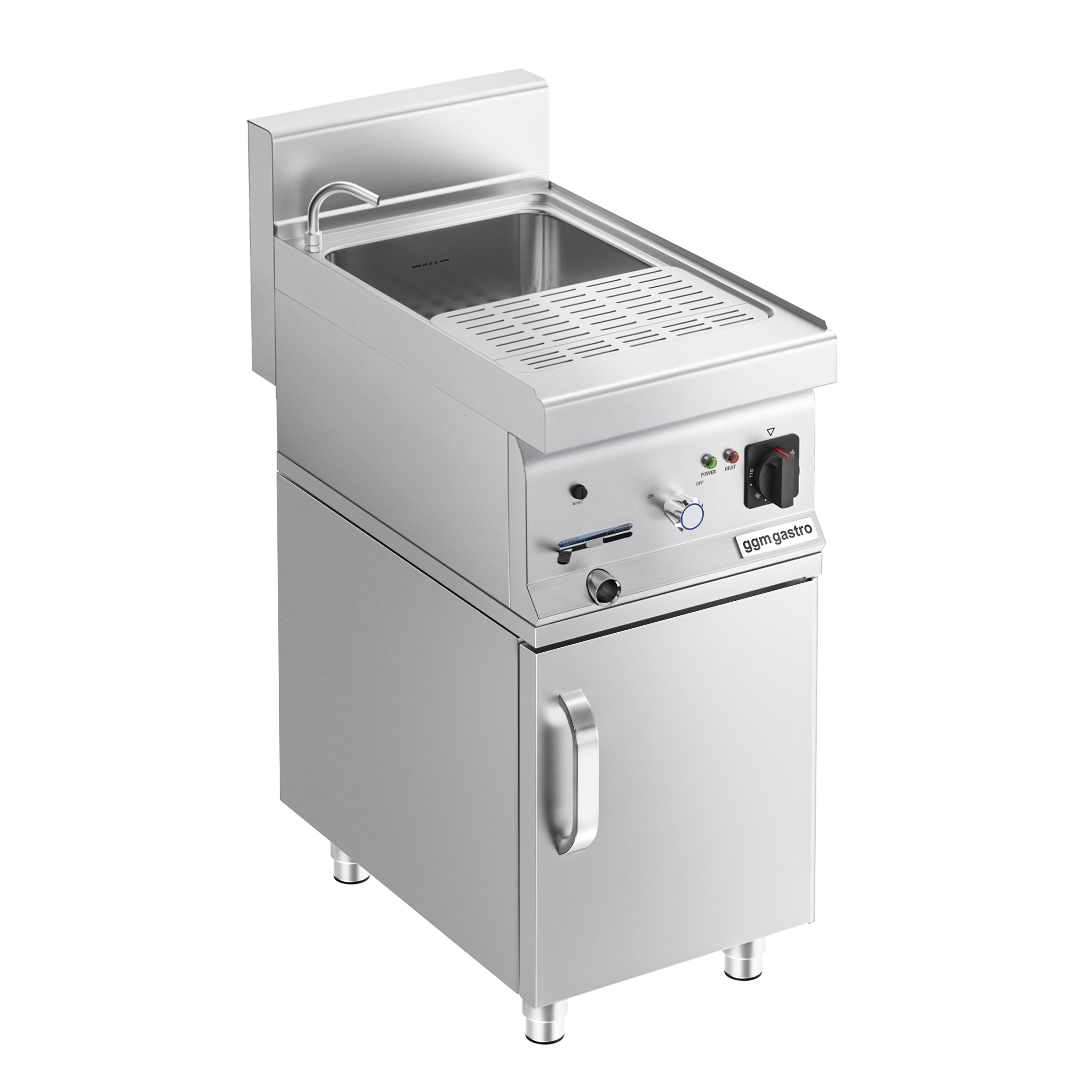 Cuiseur à pâtes électrique avec robinet – 18 L – 4,5 kW – incl. soubassement avec 1 porte