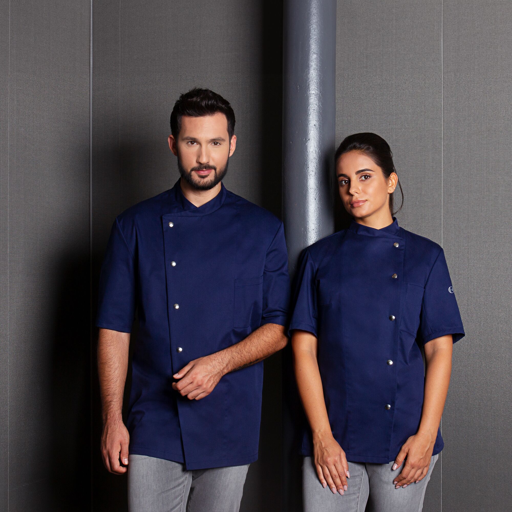 KARLOWSKY | Gustav Men's Chef Jacket – Short Sleeve - Marine Blue - Size 48 - Press-Stud Closure