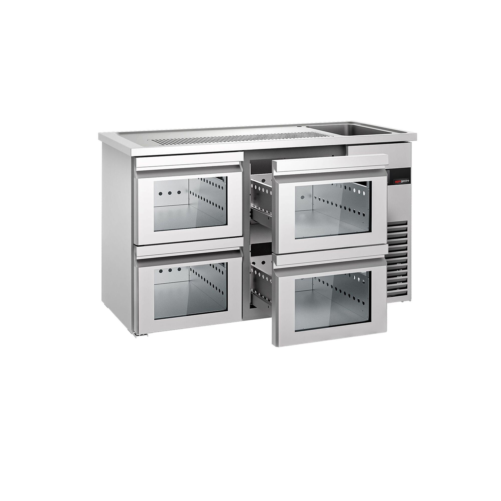 Comptoir de bar réfrigéré PREMIUM - 1550x700mm - 4 tiroirs en verre
