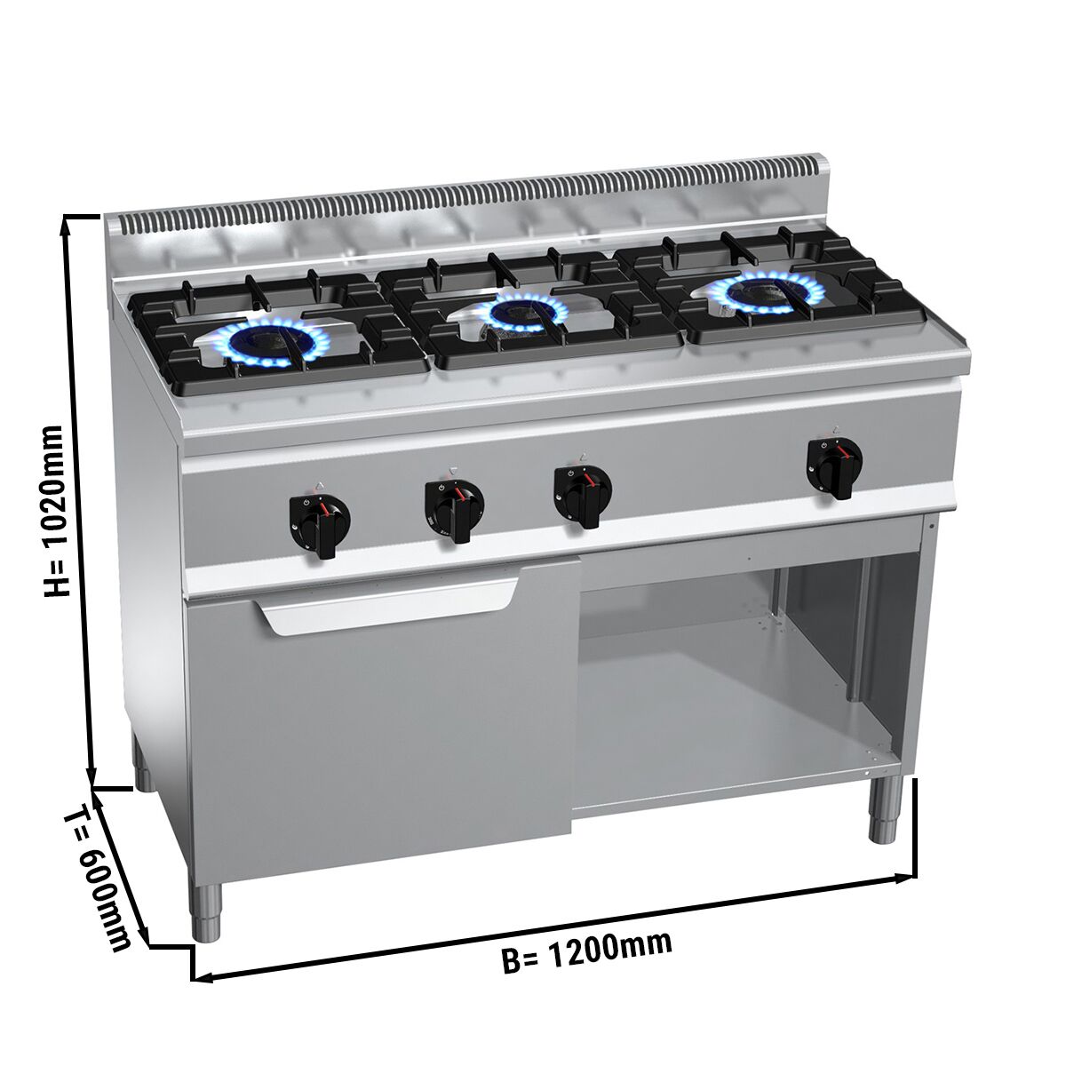 Fourneau à gaz – 31 kW – 3 brûleurs – avec four à gaz statique – 3,5 kW