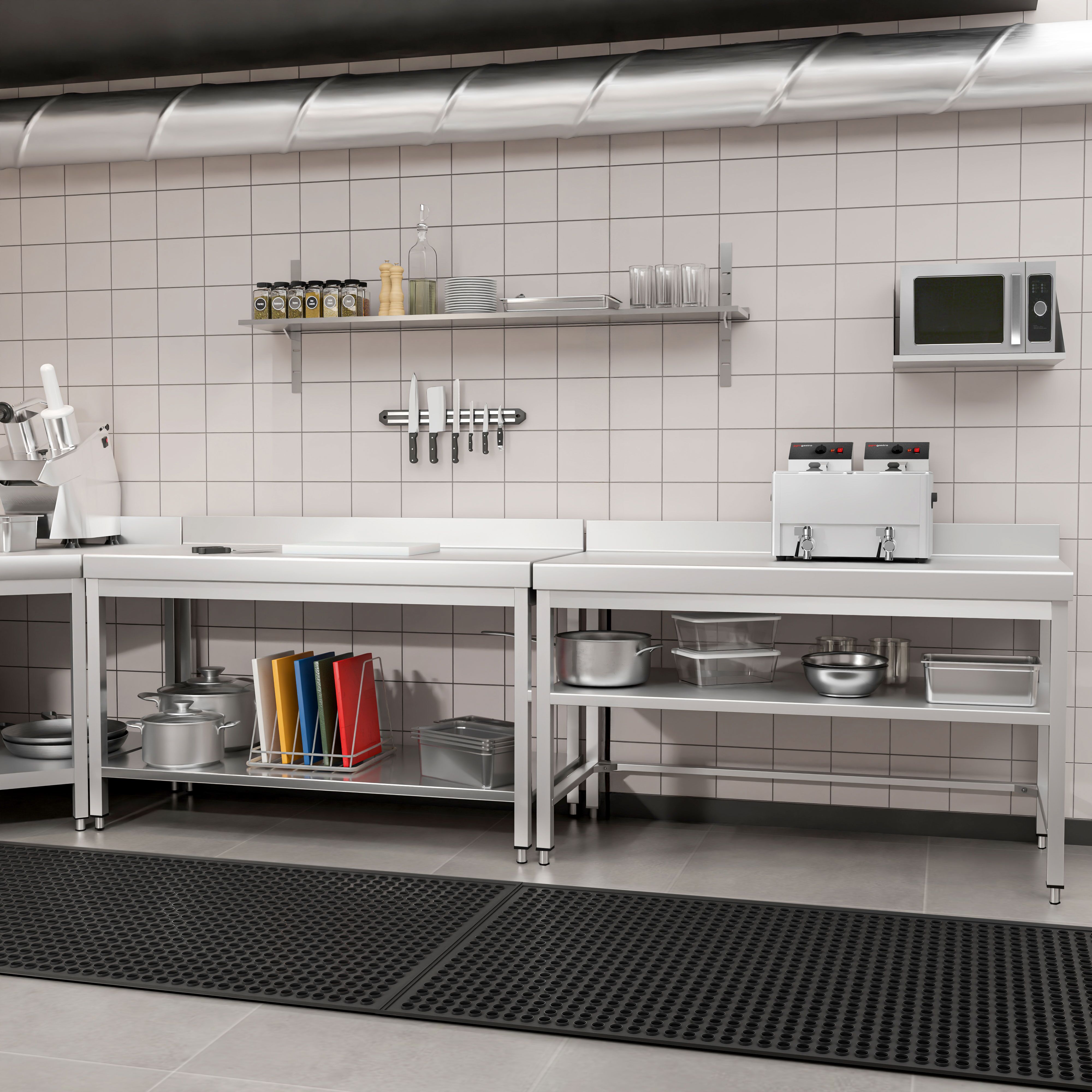 Table de travail inox PREMIUM - 1400 x 600 mm - avec tablette inférieure & Dosseret