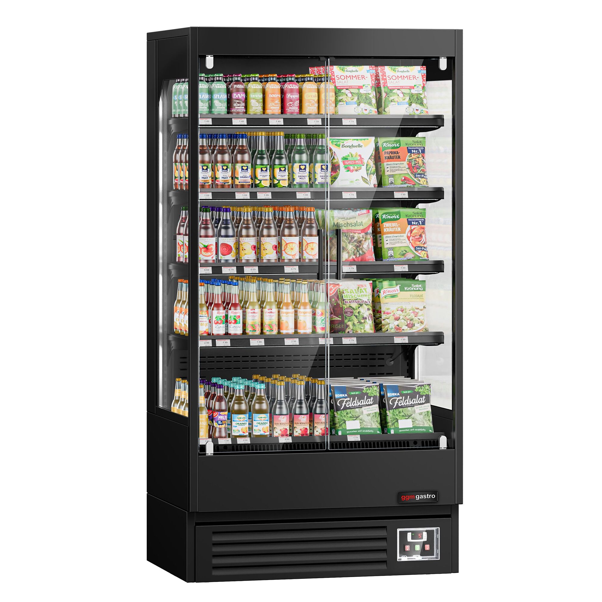 Vitrine murale réfrigérée - 1002mm - 440L - avec 2 portes battantes vitrées & 4 étagères - arrière fermé - Noir
