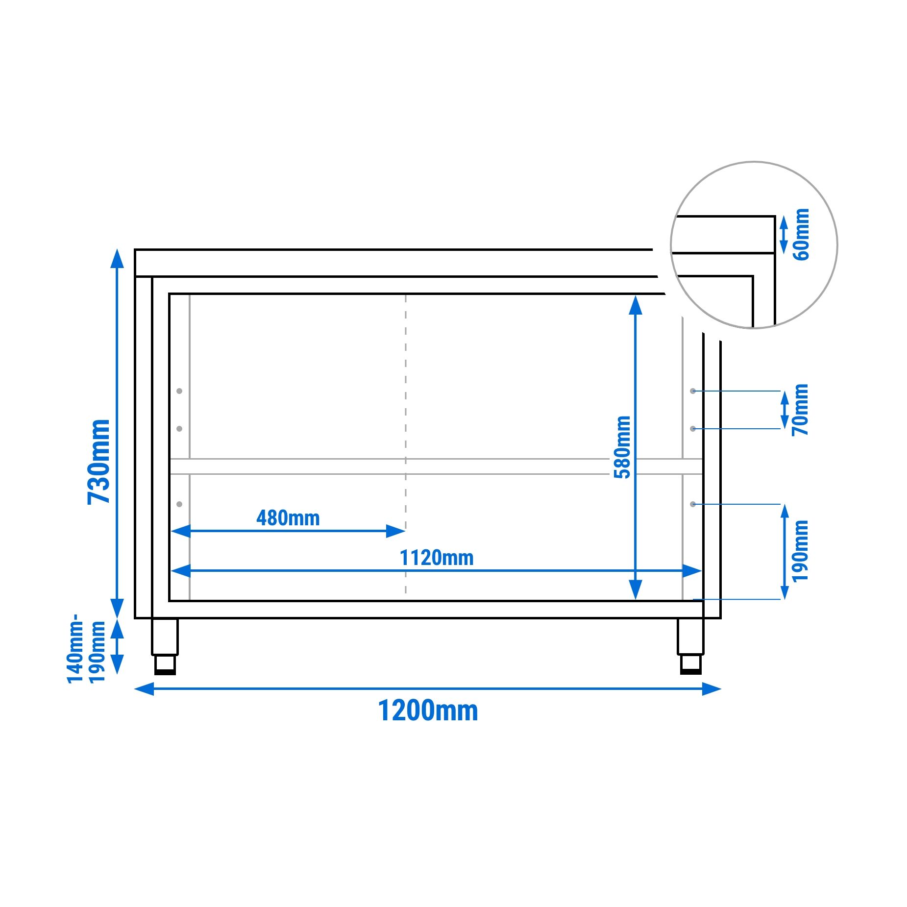 Table armoire en acier inoxydable PREMIUM - 1200x600mm - avec portes coulissantes
