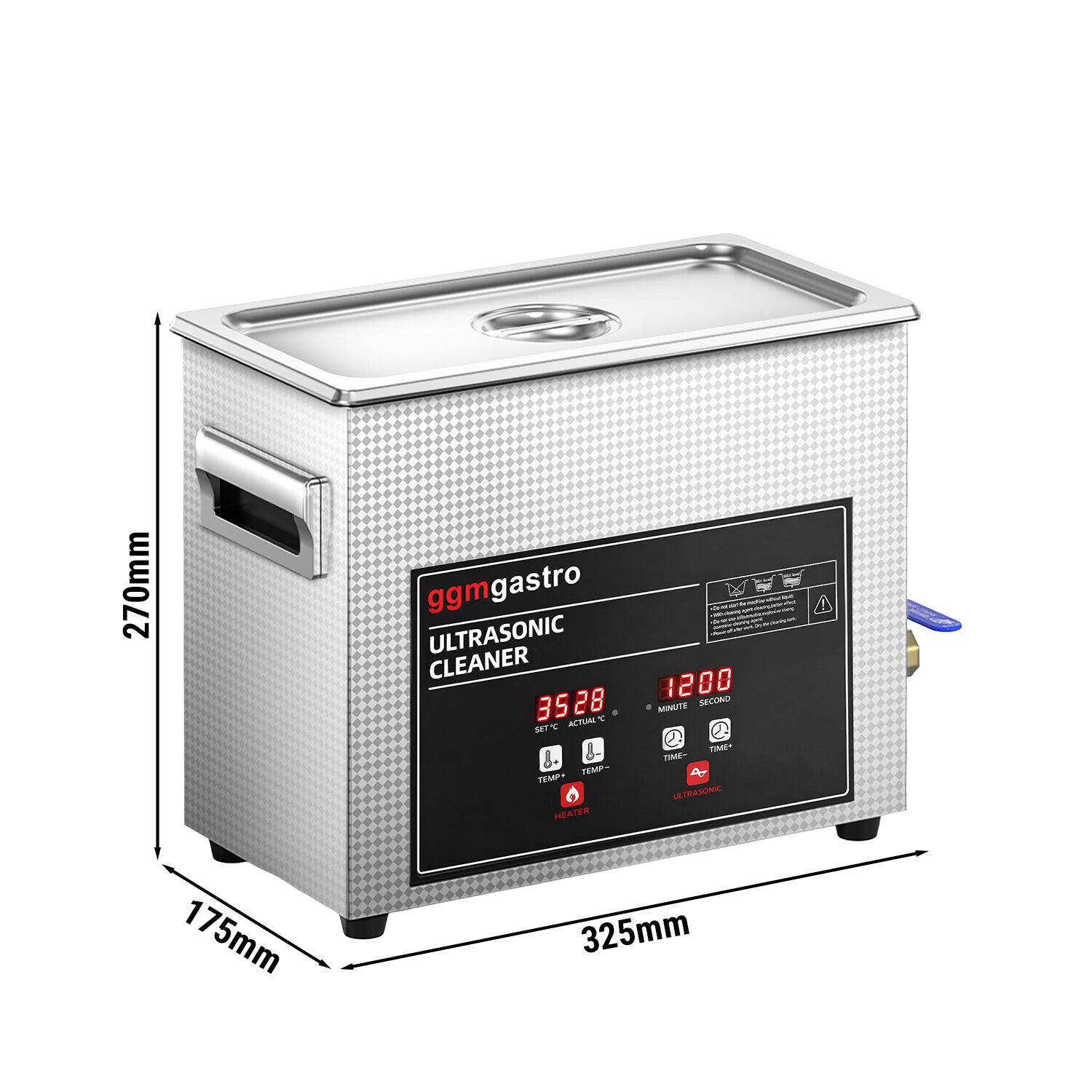 Nettoyeur à Ultrasons - 6,5 Litres - 180 Watt Puissance Ultrasonique - avec Robinet de Vidange