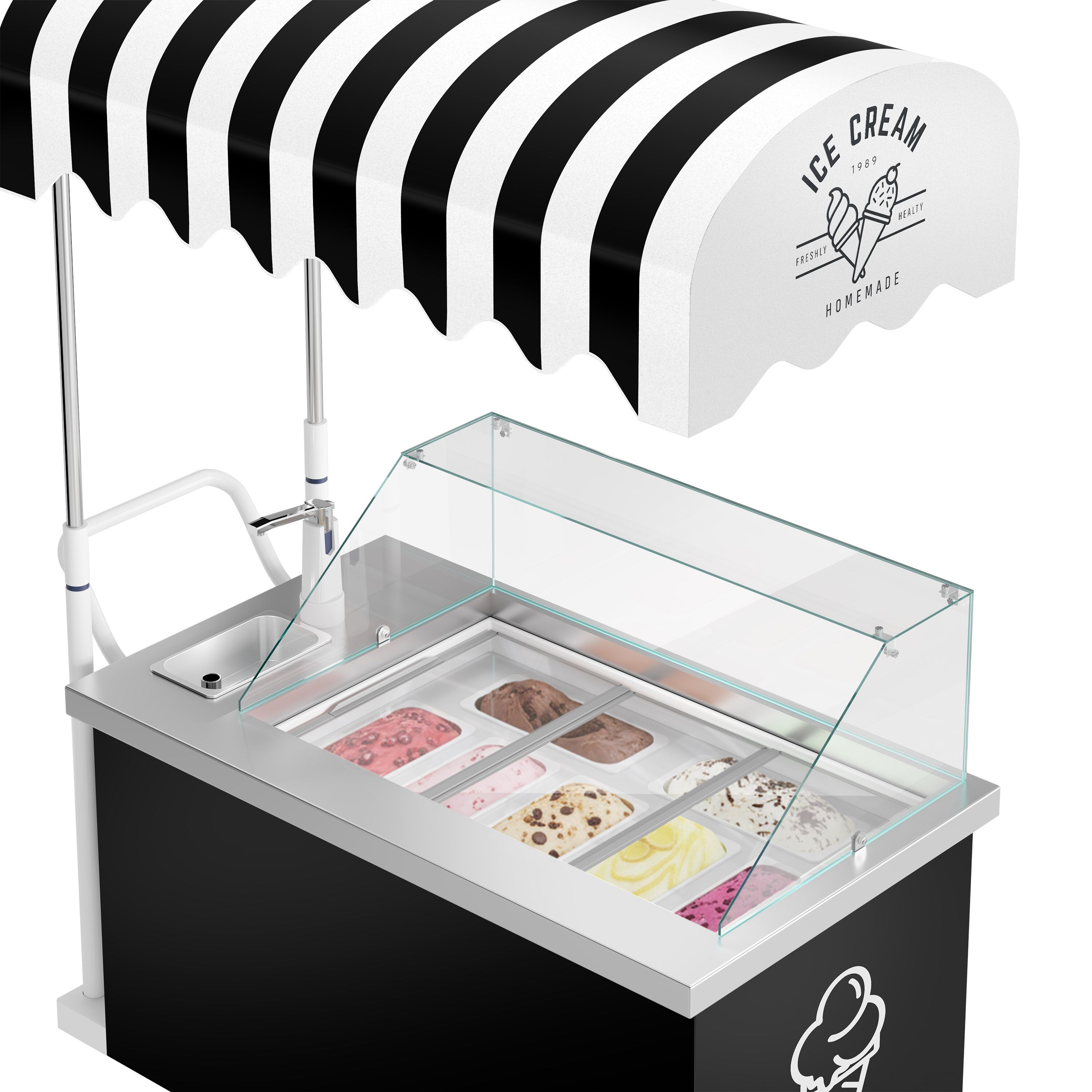 Chariot à glaces - 1570mm - pour 7 bacs Napoli 5 L - avec évier à cuillères