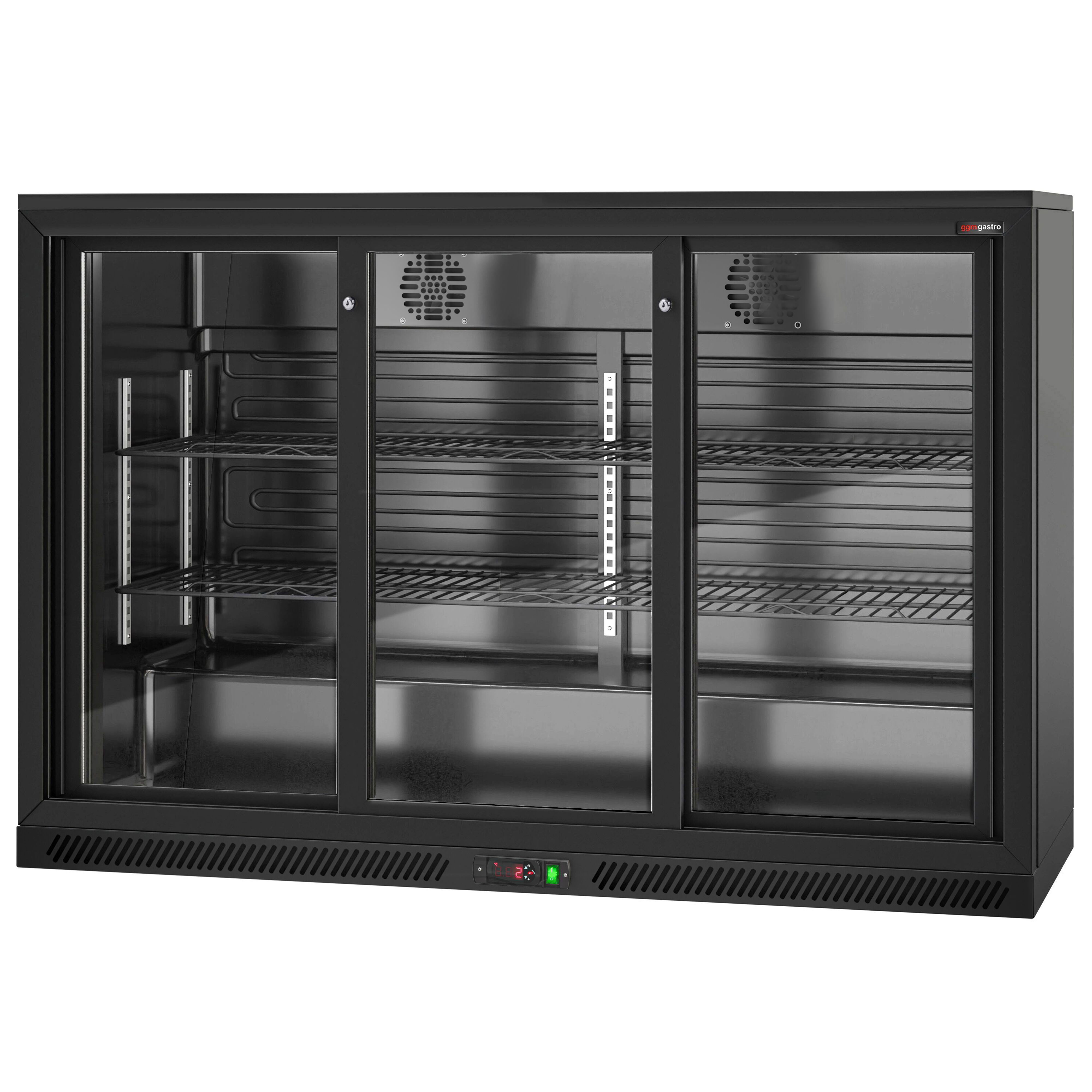 Réfrigérateur de bar – 1350 mm – 320 litres – avec 3 portes coulissantes en verre – Extérieur & intérieur Noir